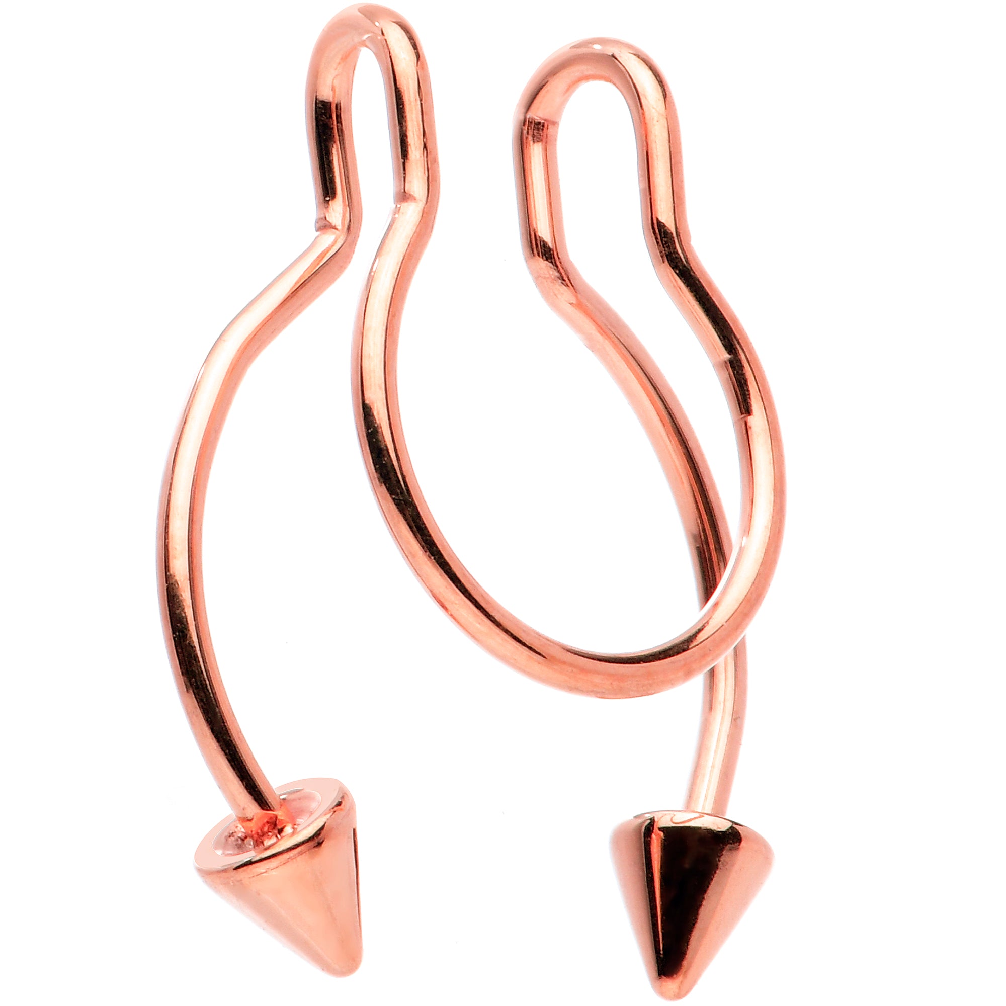 Rose Gold Tone Horseshoe Cone Barbell Fake Nose Ring Nipple and Clip on Earring