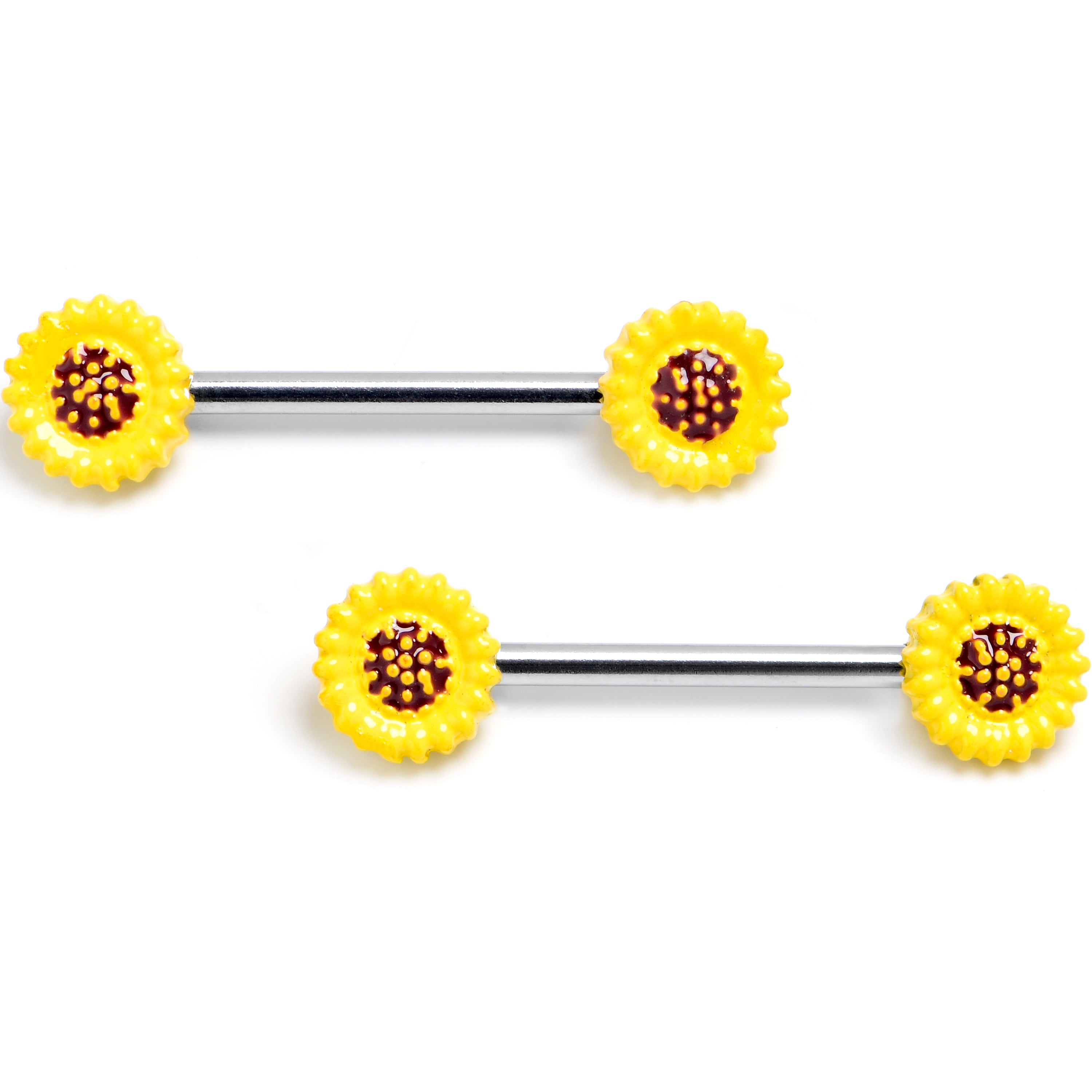 14 Gauge 9/16 Sunny Simple Sunflower Barbell Nipple Ring Set