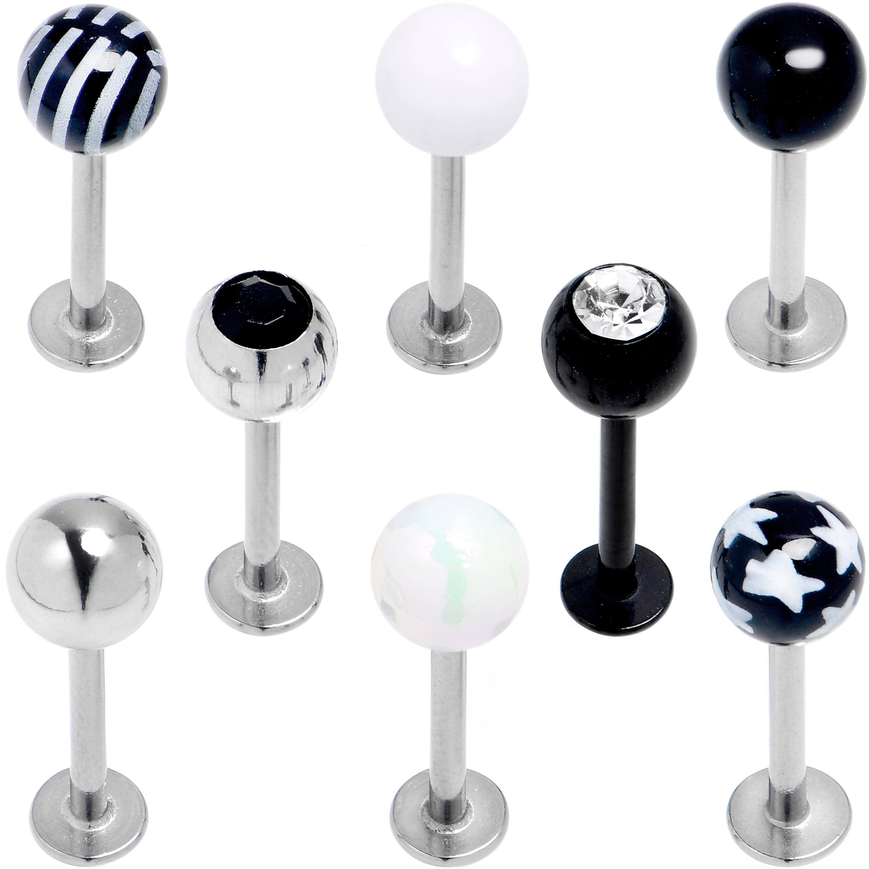 16 Gauge 5/16 Clear Gem Black Stars Labret Monroe Tragus Set of 8