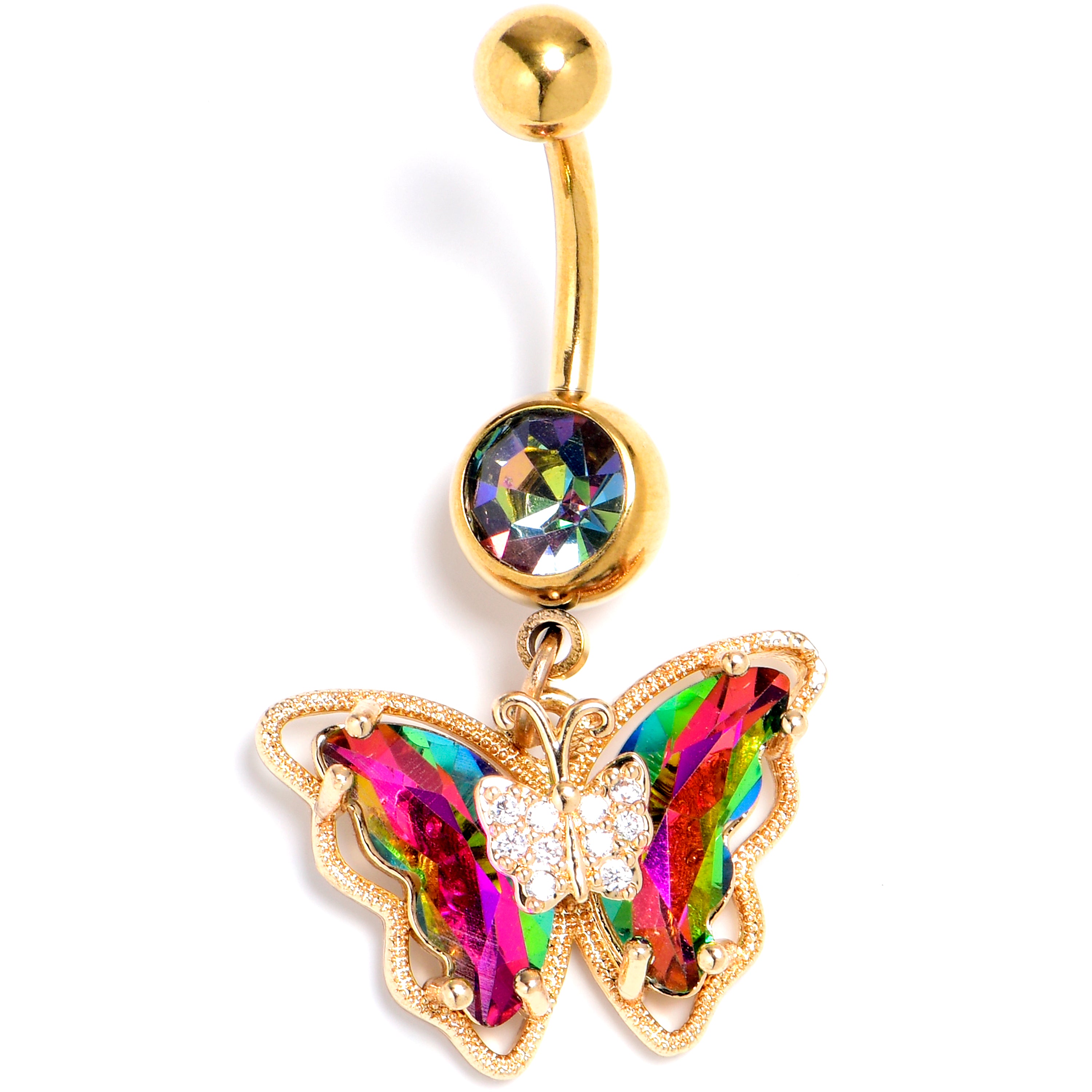 Vitrail Gem Gold Tone Bright Beauty Butterfly Dangle Belly Ring