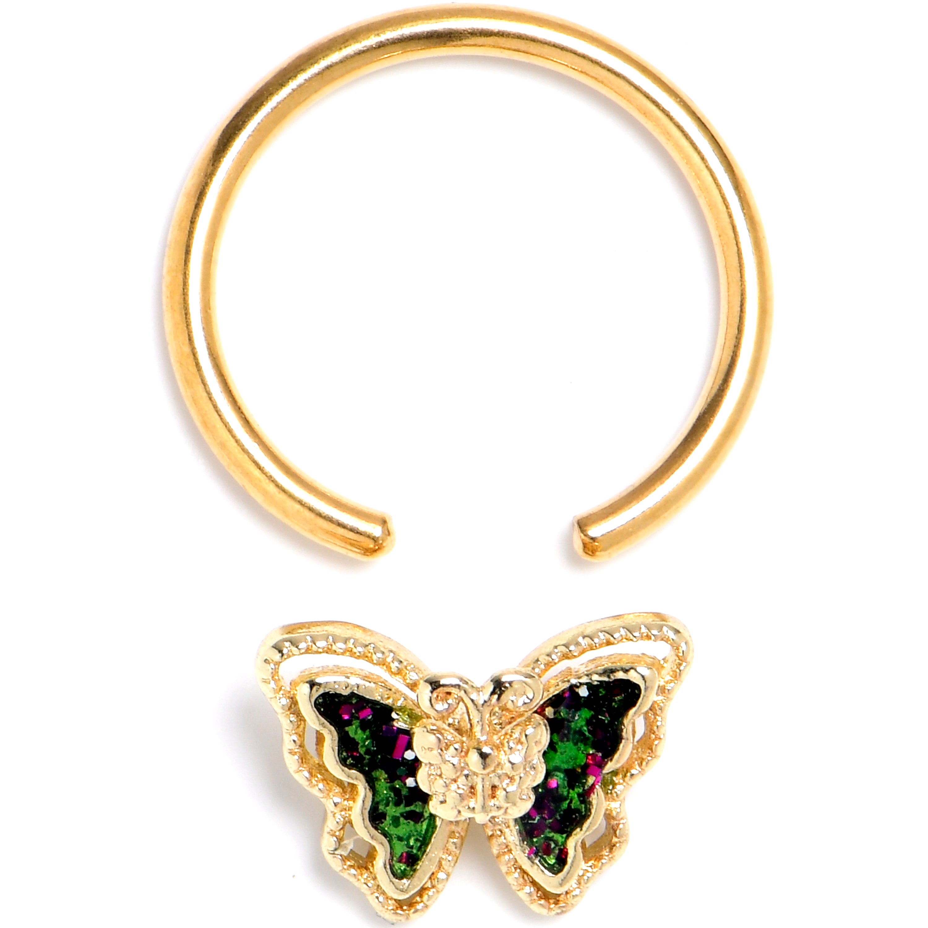 16 Gauge 3/8 Vitrail Gem Gold Tone Classic Butterfly BCR Captive Ring