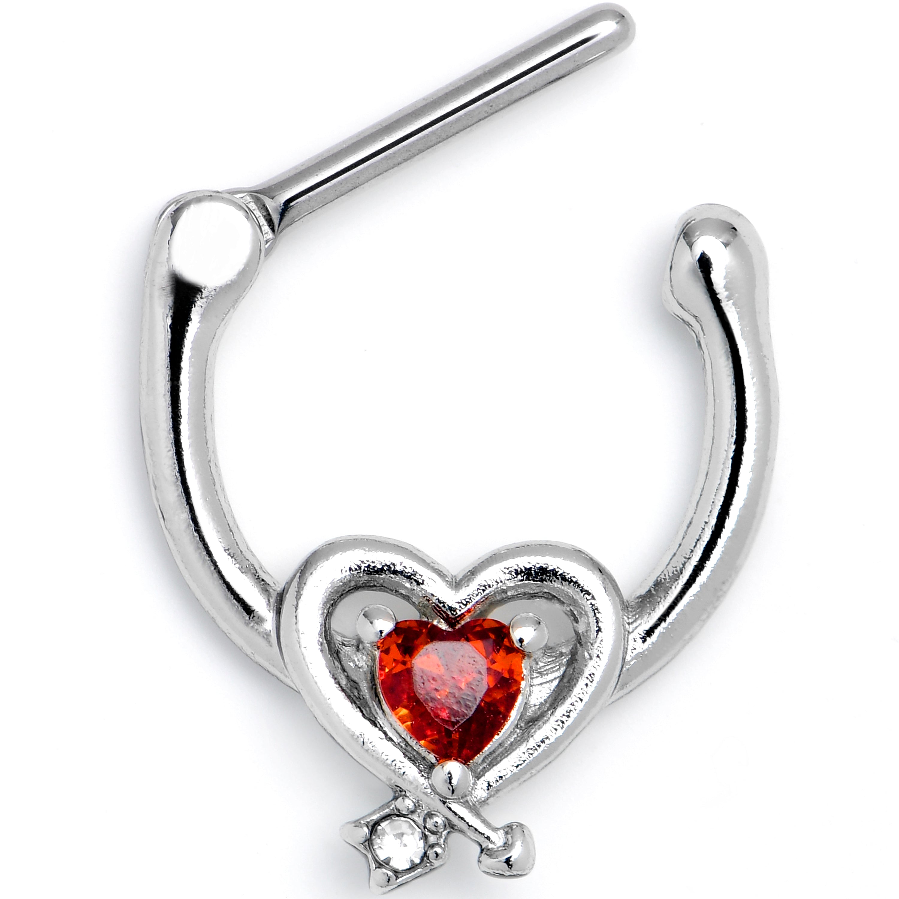 16 Gauge 5/16 Red CZ Gem Wrapped in Heart Cartilage Clicker