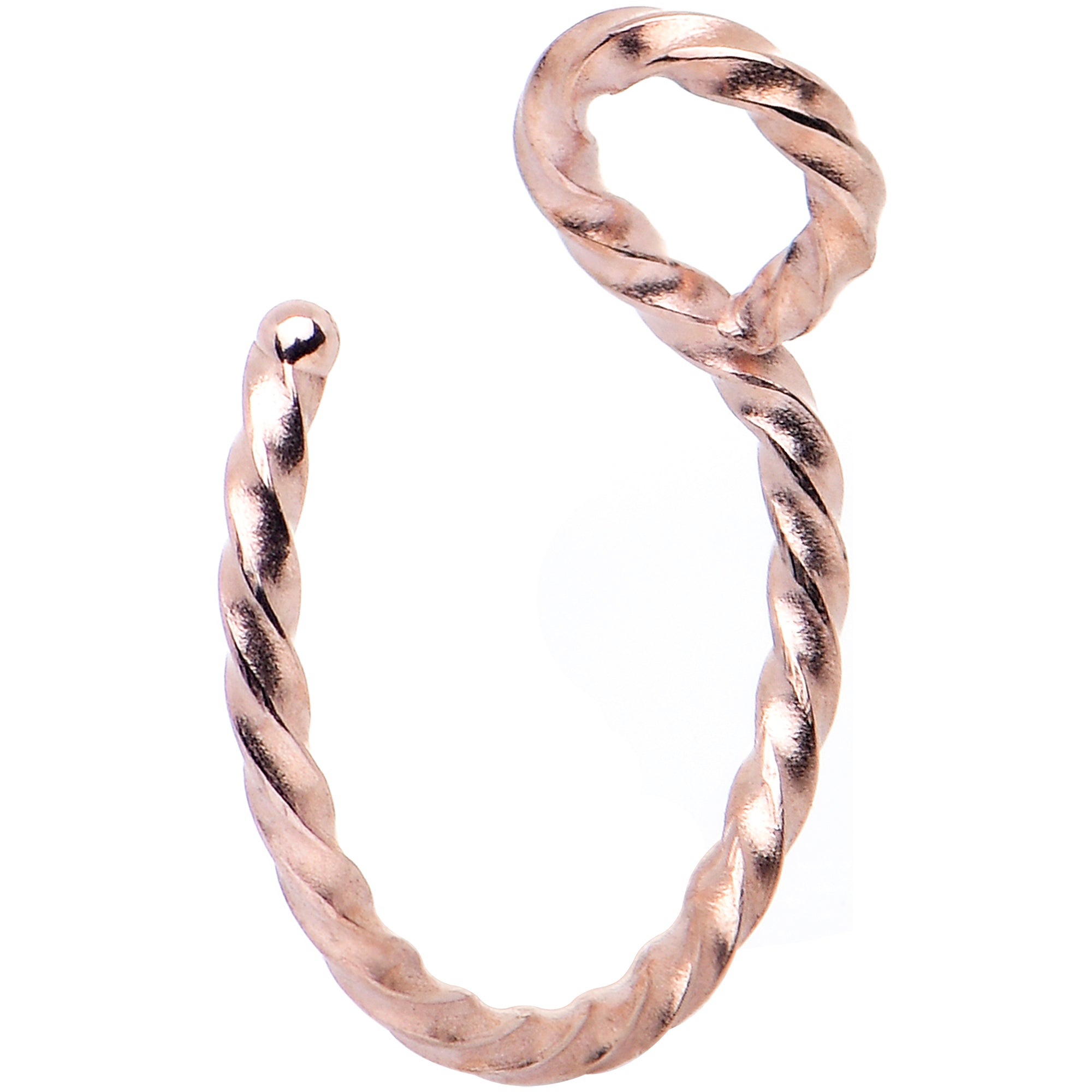 Rose Gold Tone Twisted Stainless Steel Clip on Hoop Fake Nose Ring