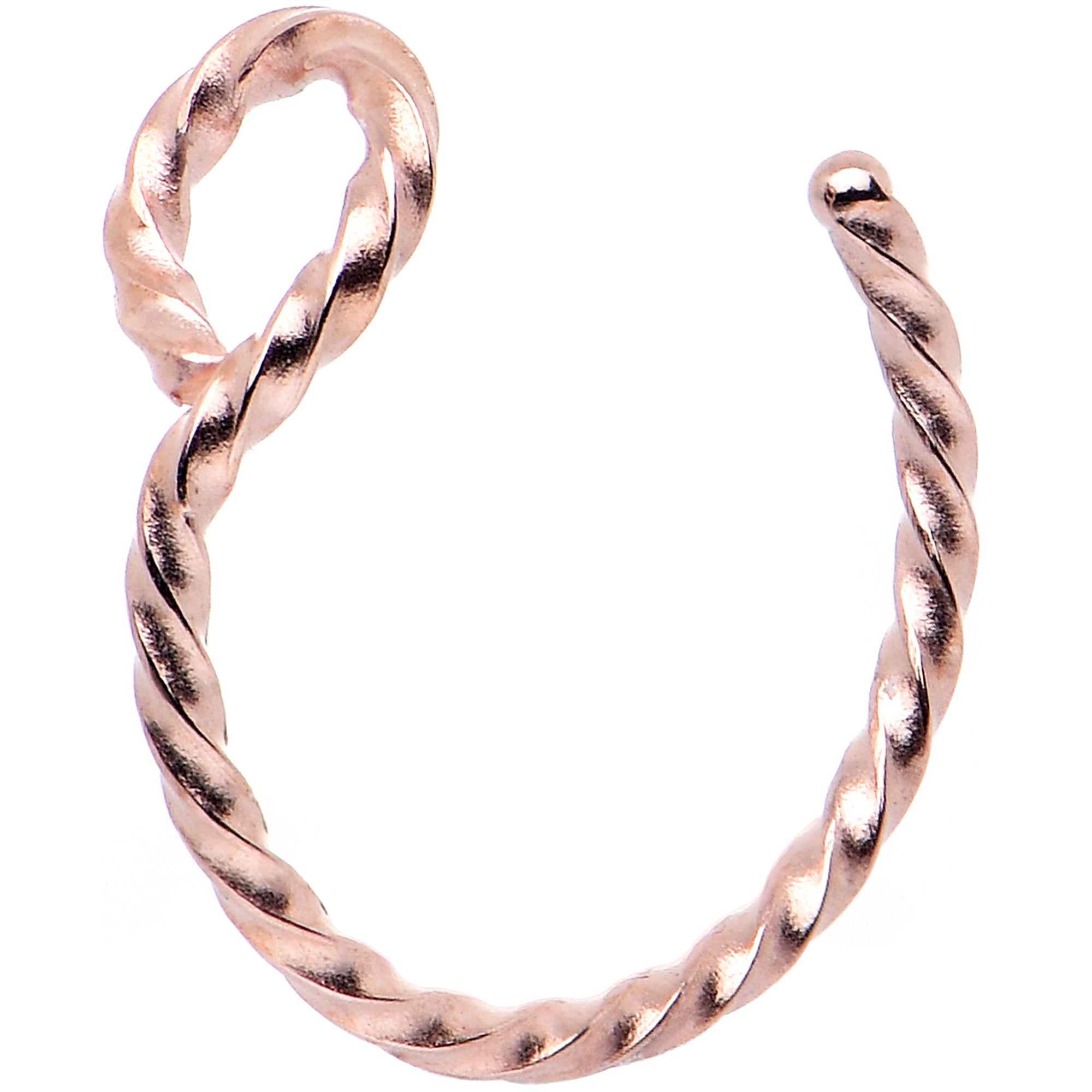 Rose Gold Tone Twisted Stainless Steel Clip on Hoop Fake Nose Ring