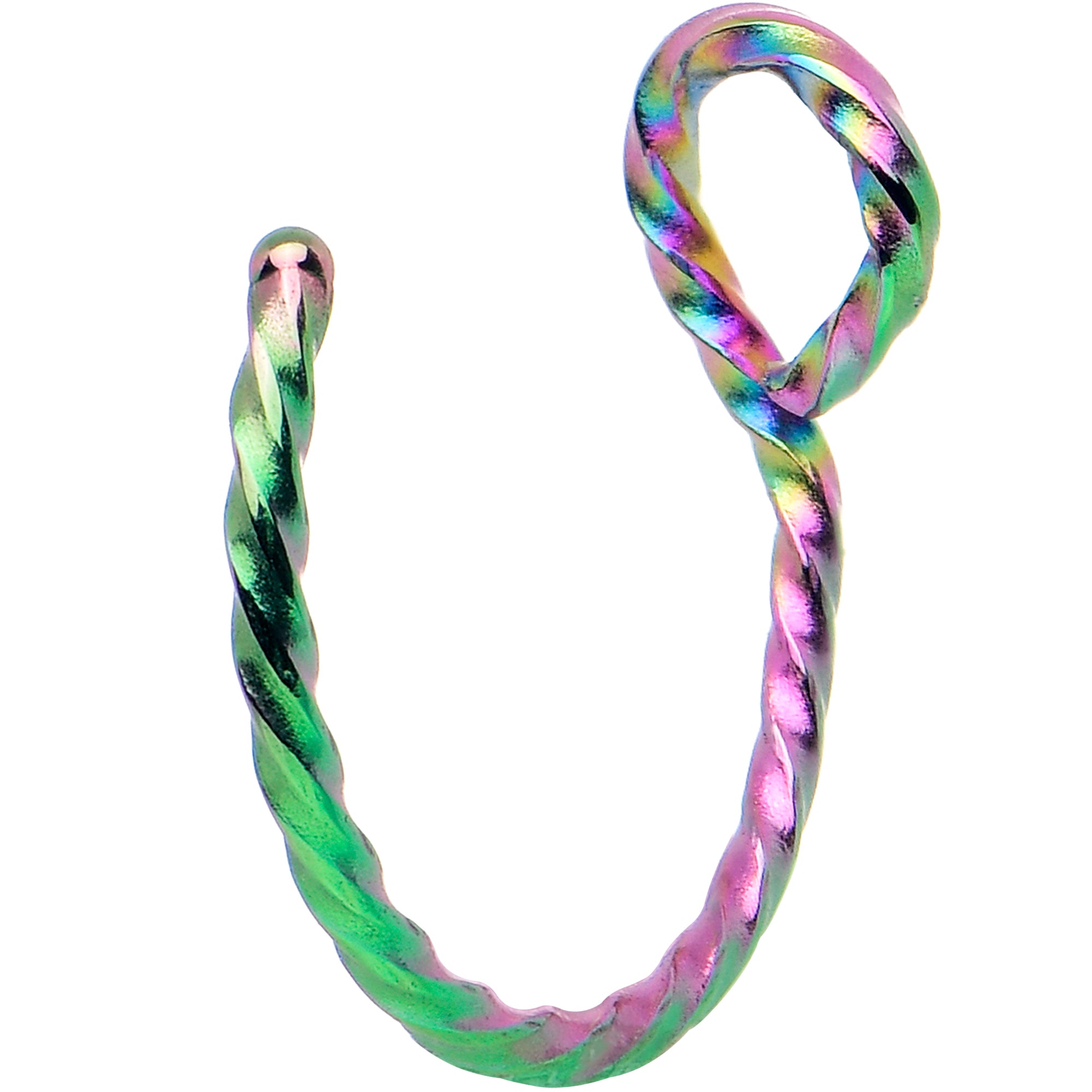 Rainbow Twisted Stainless Steel Clip on Hoop Fake Nose Ring