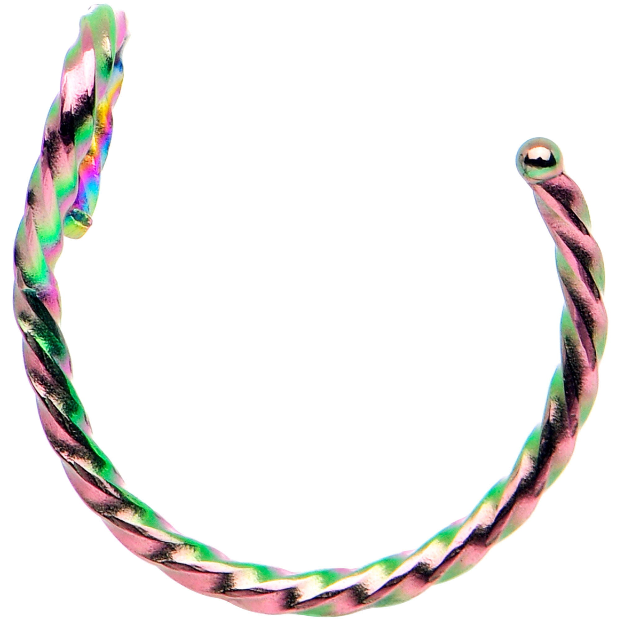 Rainbow Twisted Stainless Steel Clip on Hoop Fake Nose Ring