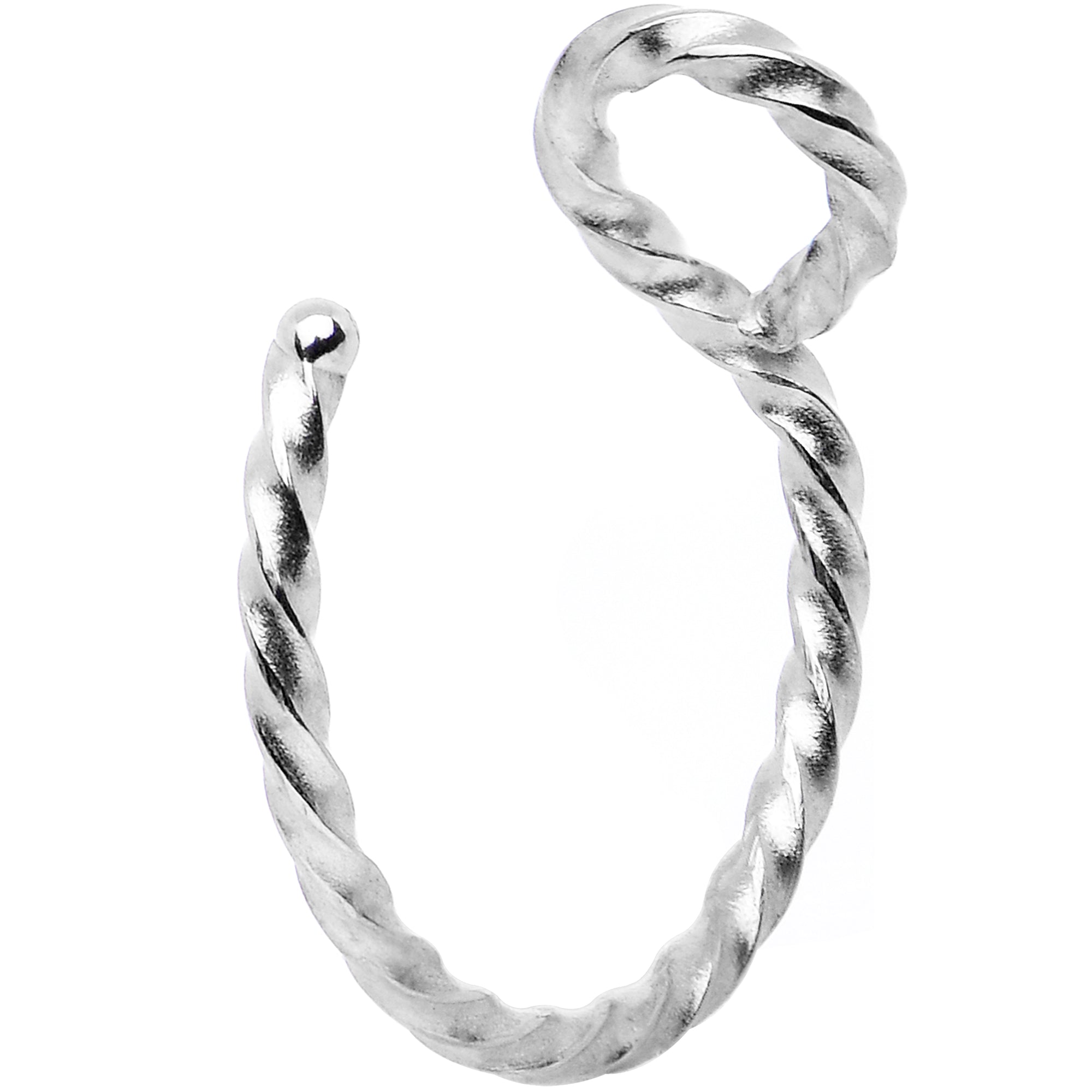 Silver Tone Twisted Stainless Steel Clip on Hoop Fake Nose Ring