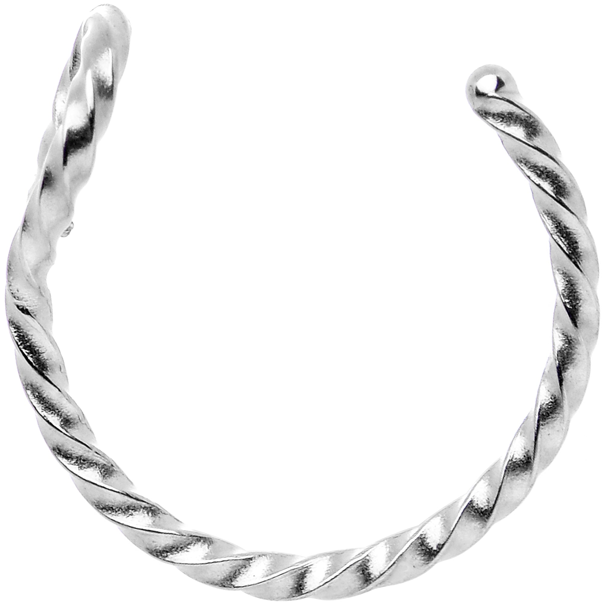 Silver Tone Twisted Stainless Steel Clip on Hoop Fake Nose Ring