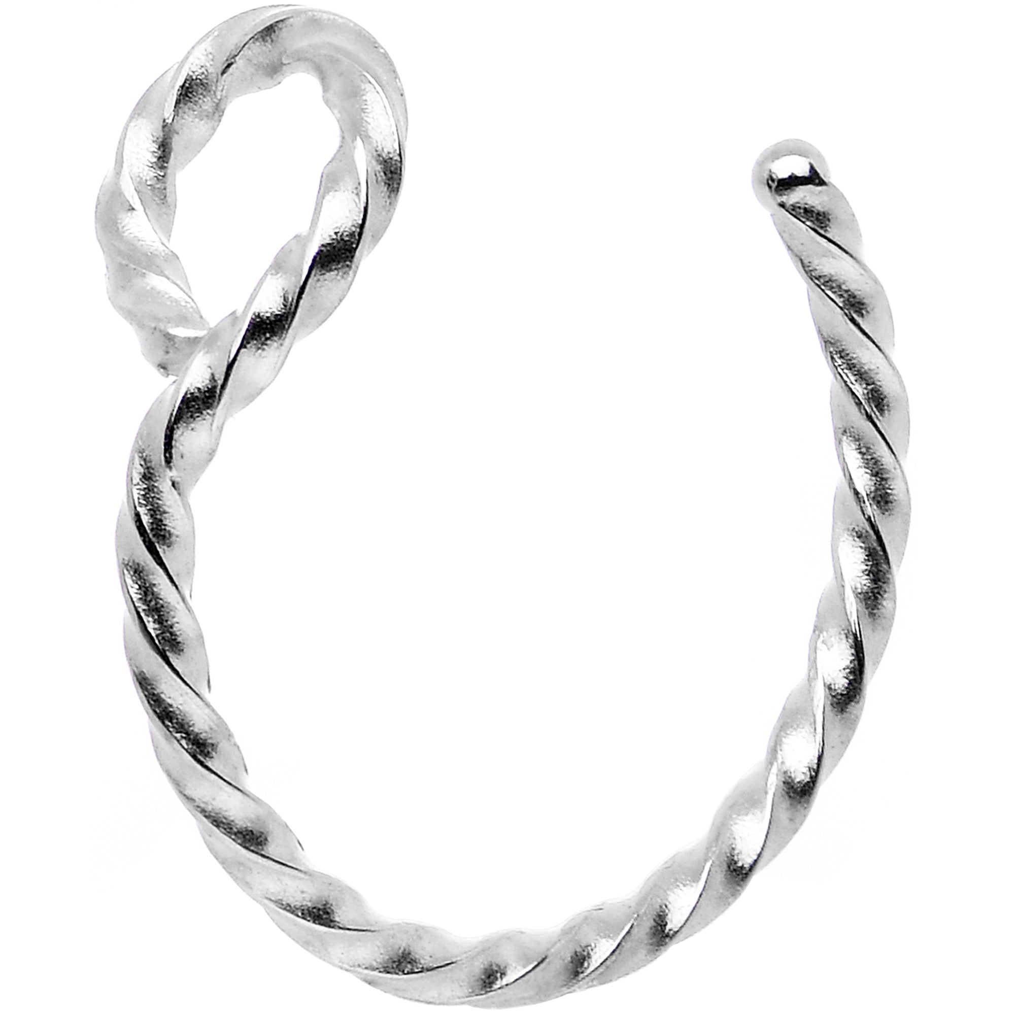 Silver Tone Twisted Stainless Steel Clip on Hoop Fake Nose Ring