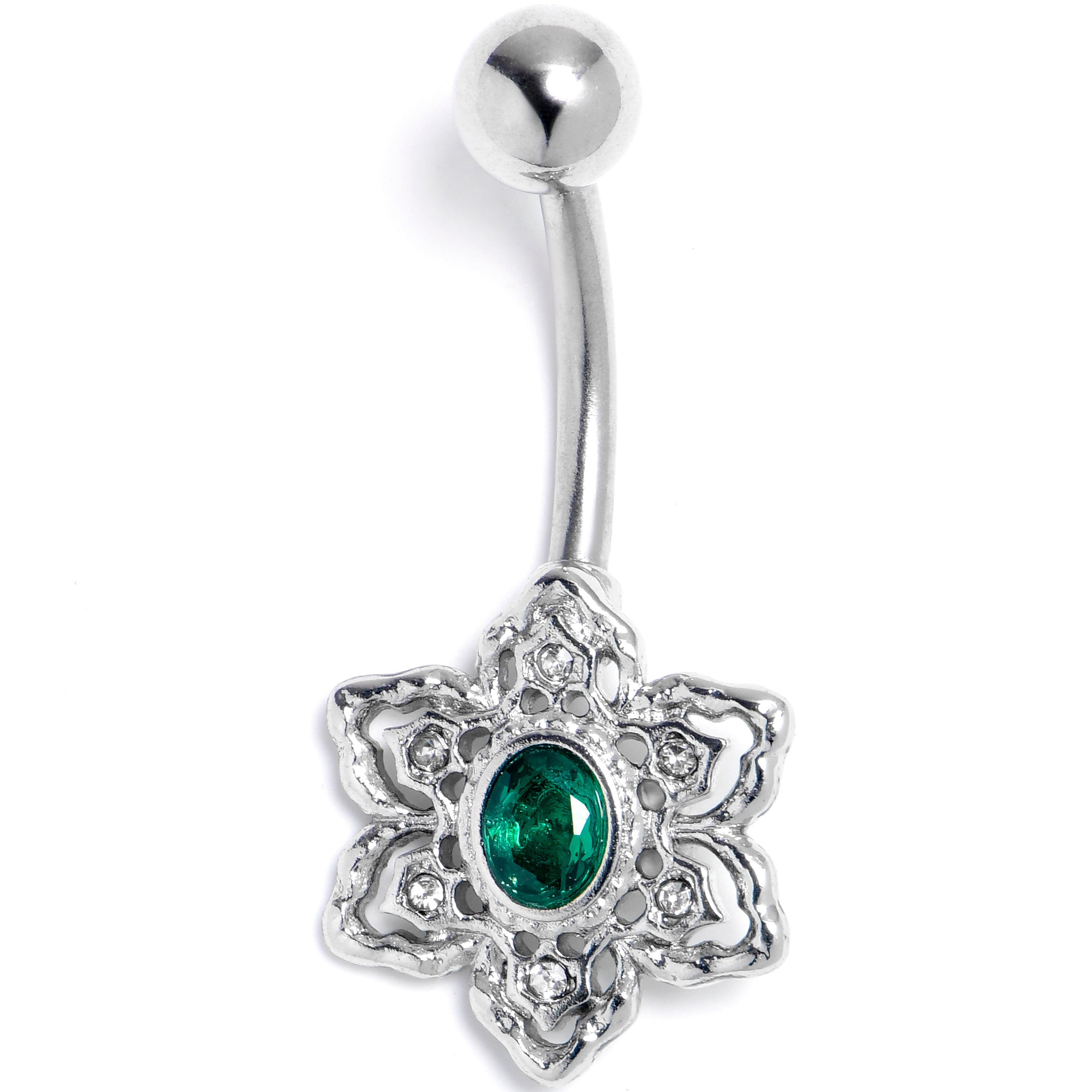 Clear Green Gem Blooming Beauty Flower Belly Ring