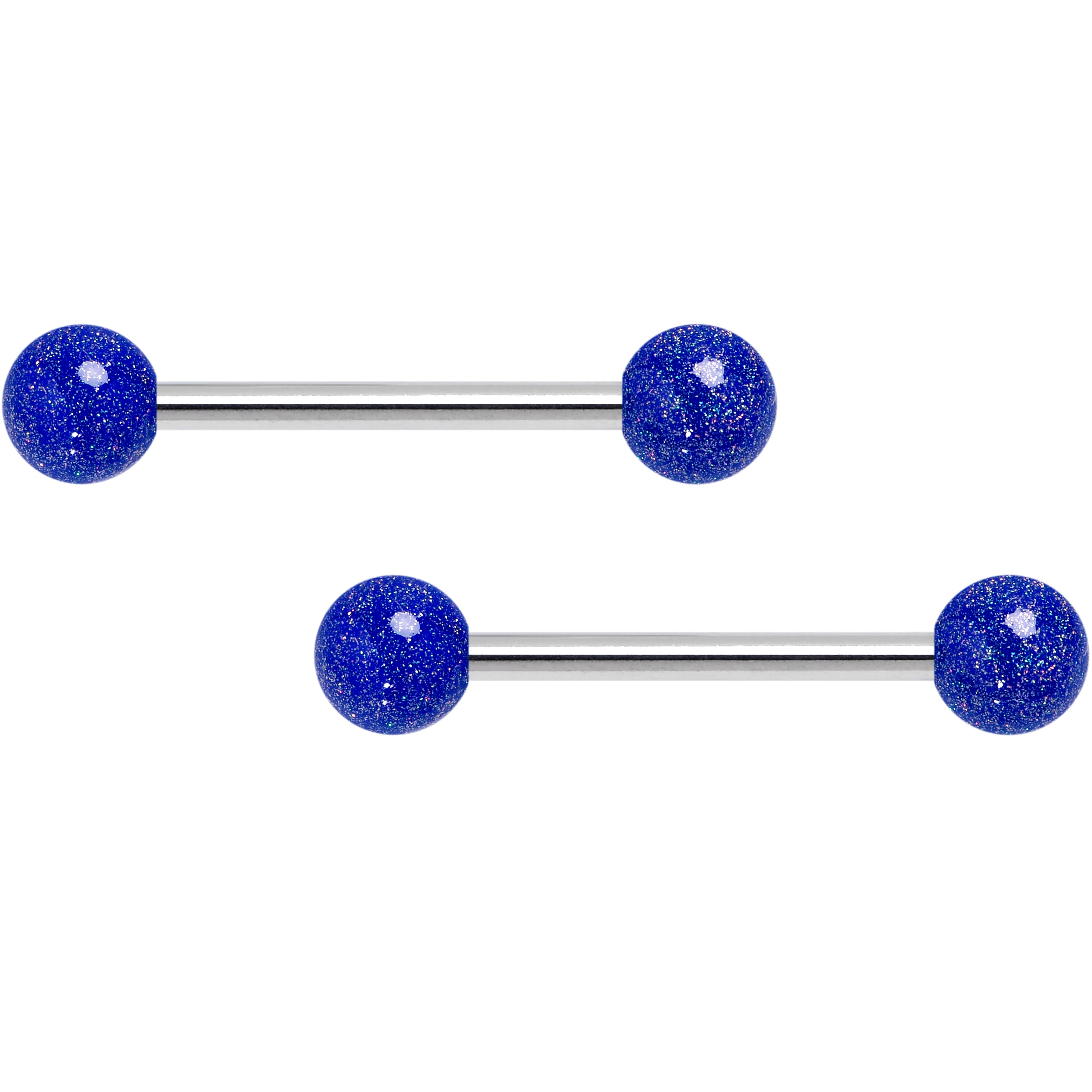 14 Gauge 9/16 Shimmer Midnight Blue Ends Barbell Nipple Ring Set