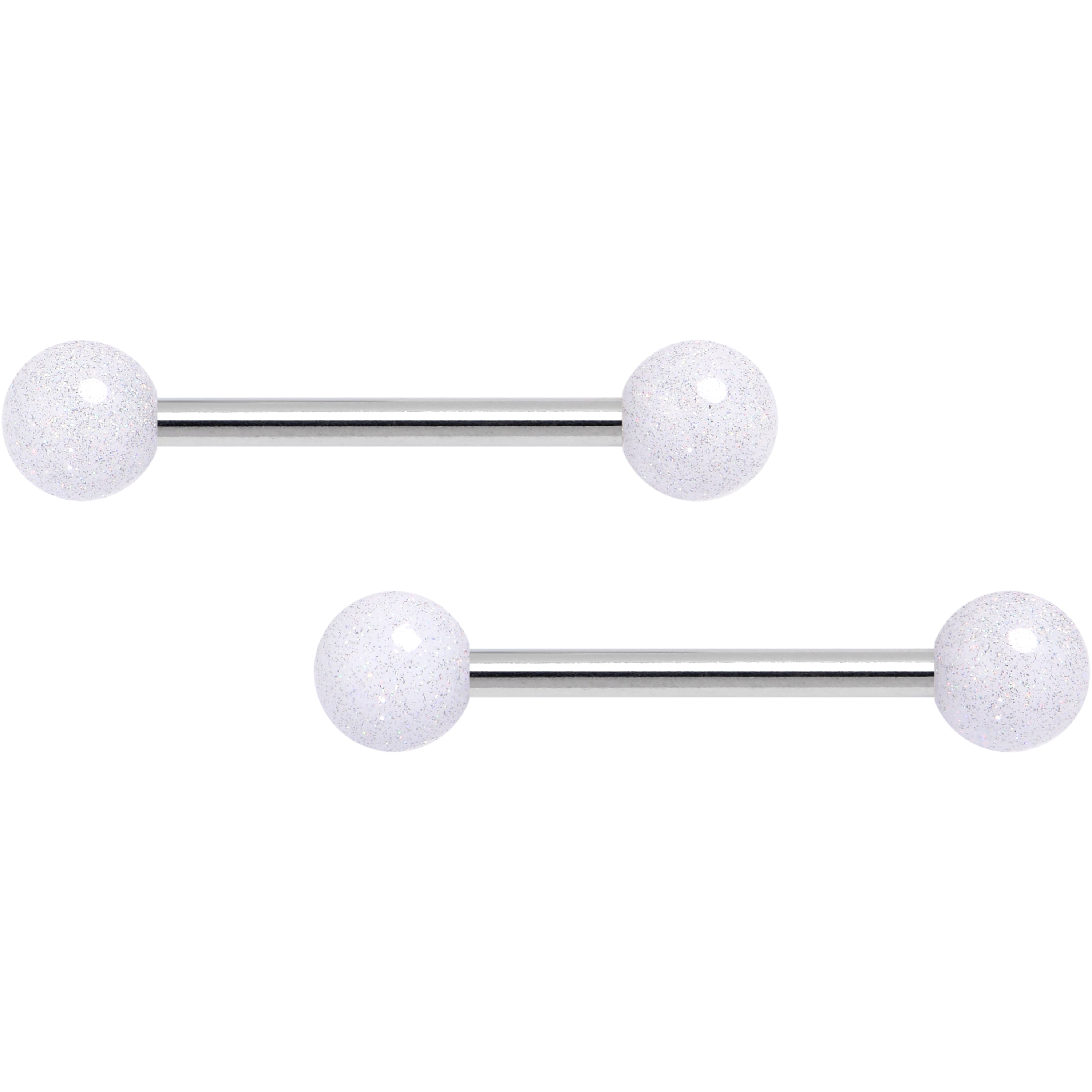 14 Gauge 9/16 Shimmer White Ends Barbell Nipple Ring Set