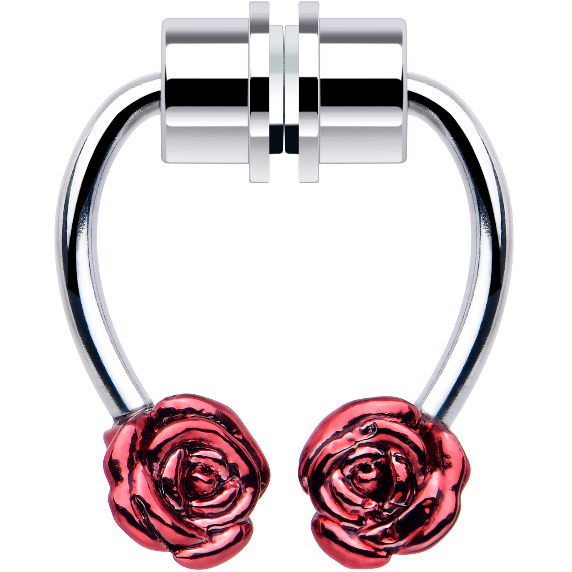 Red Rose Magnetic Septum Ring Horseshoe Non-Pierced Fake Nose Ring