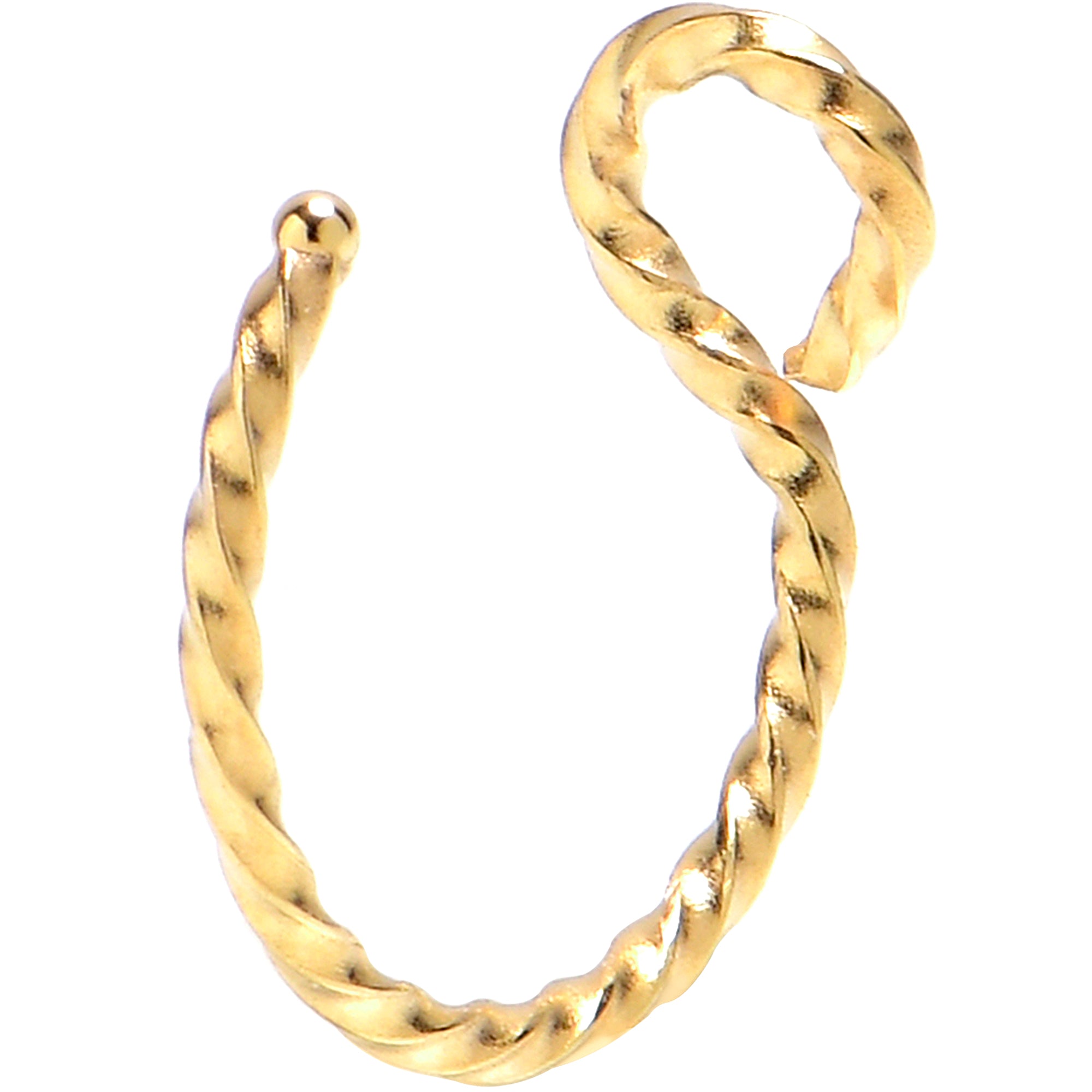 Gold Tone Twisted Stainless Steel Clip on Hoop Fake Nose Ring