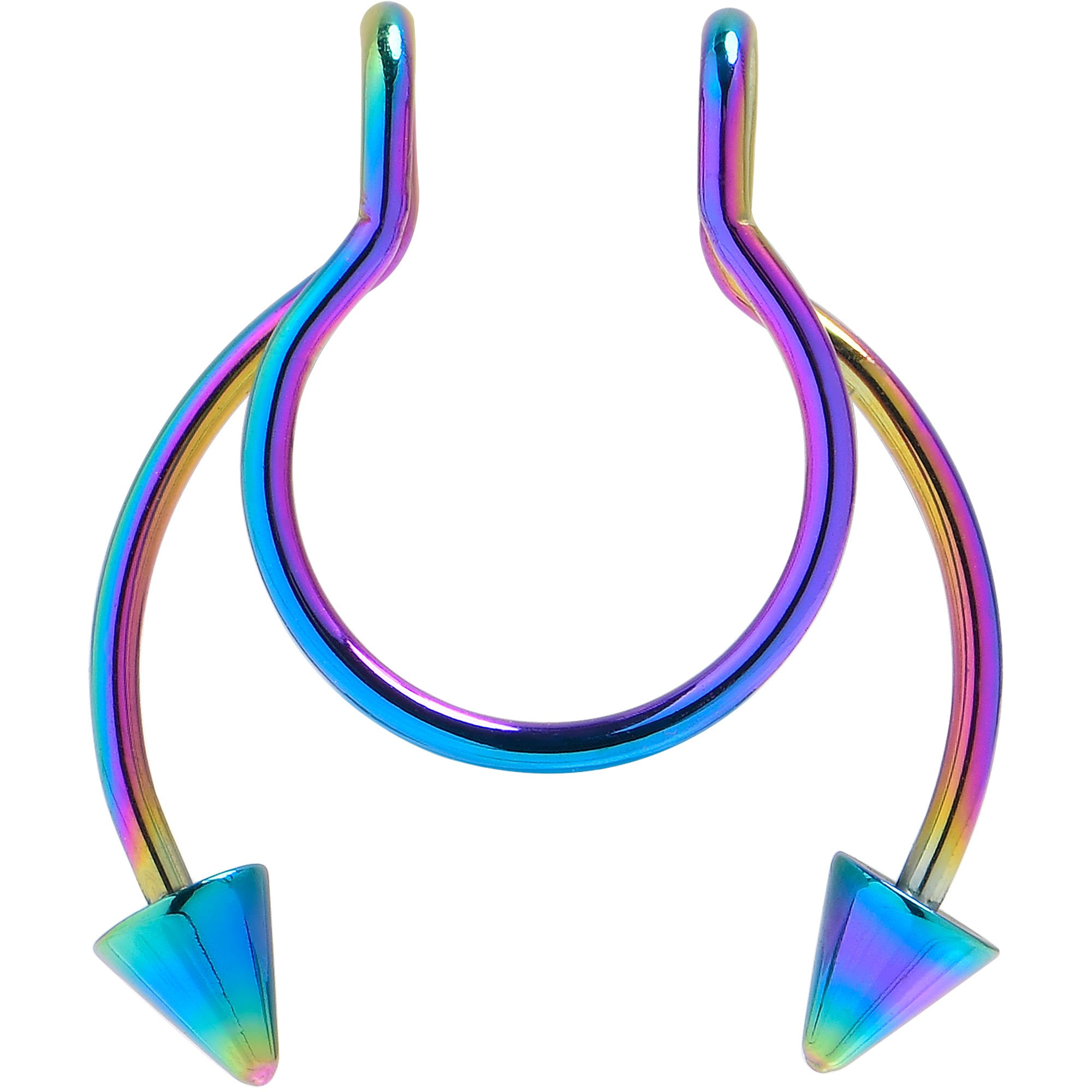 Rainbow Horseshoe Spike Fake Septum Ring Nipple and Clip on Earring