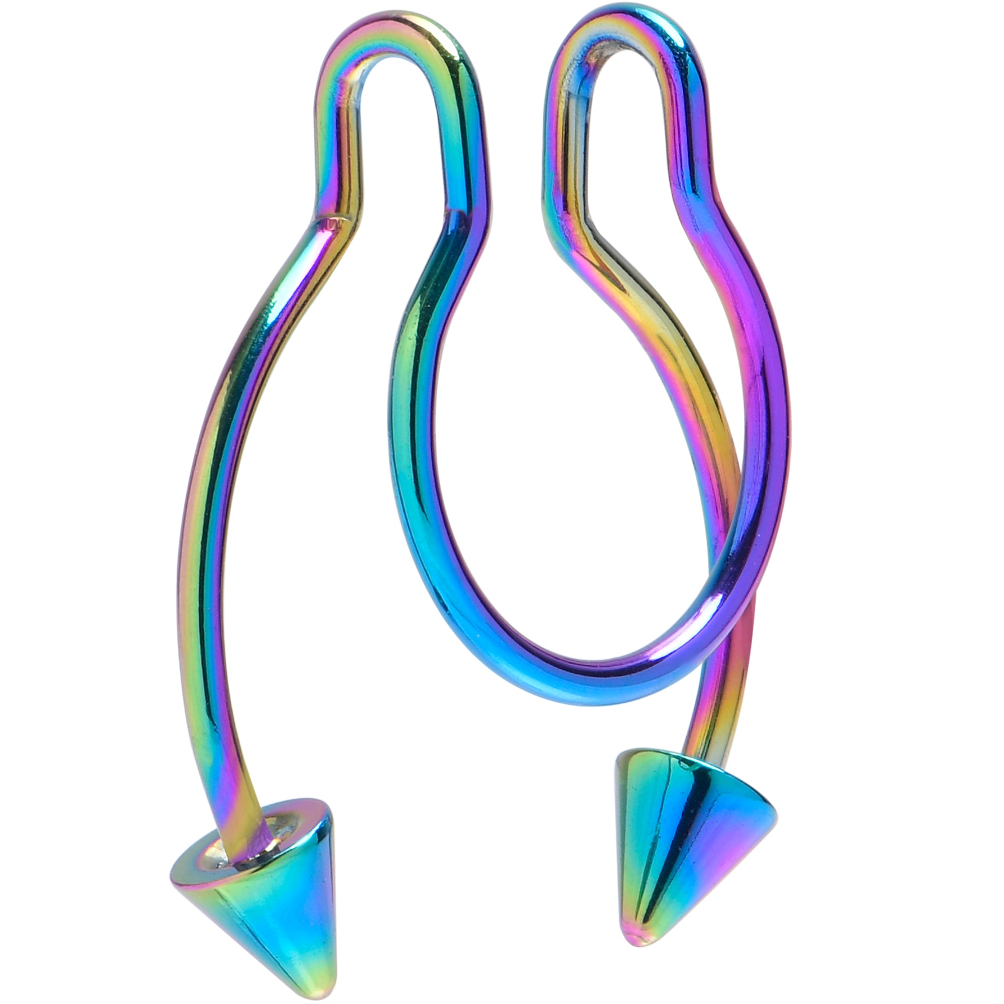 Rainbow Horseshoe Spike Fake Septum Ring Nipple and Clip on Earring