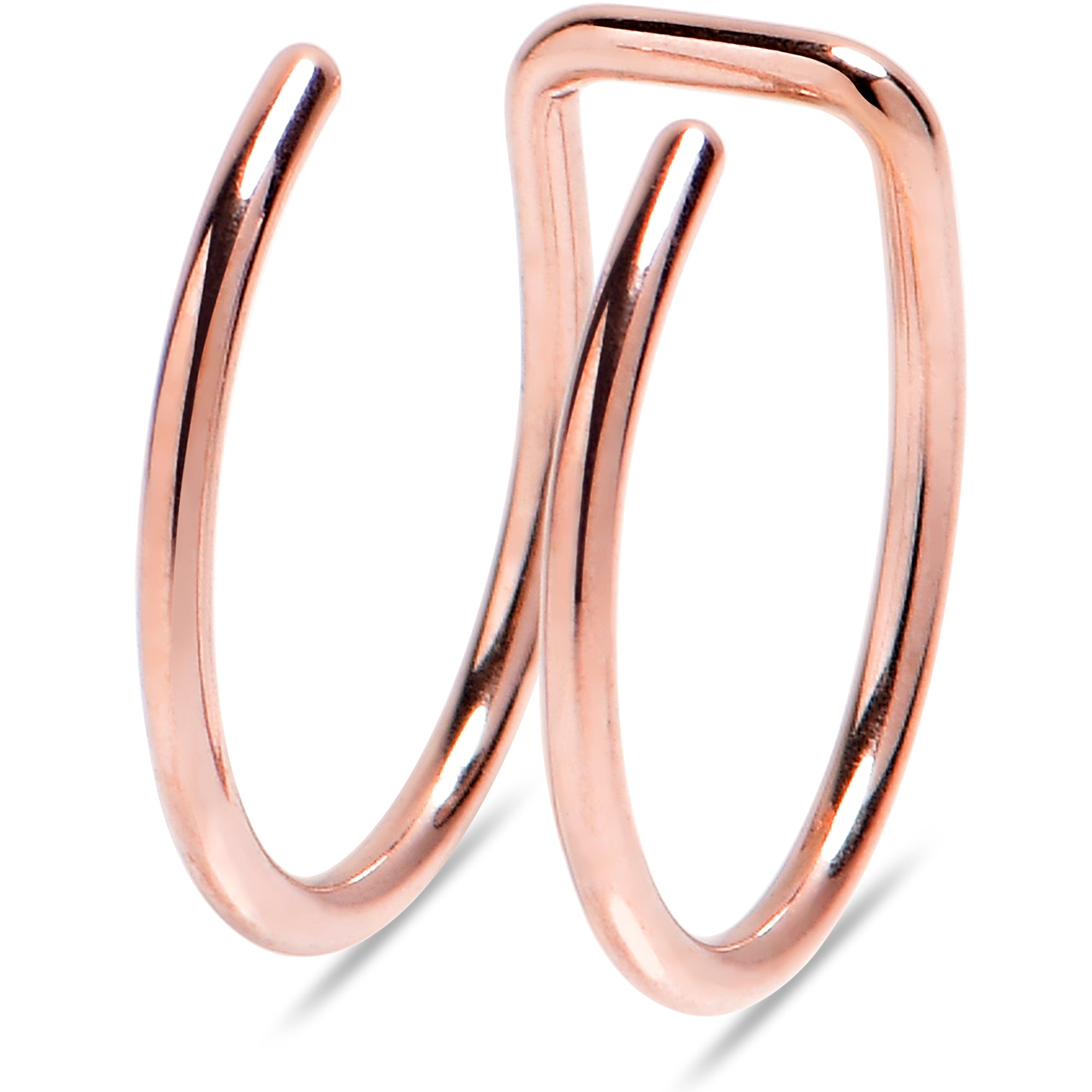 Rose Gold Stainless Steel Clip on Double Hoop Fake Cartilage Earring Ear Cuff