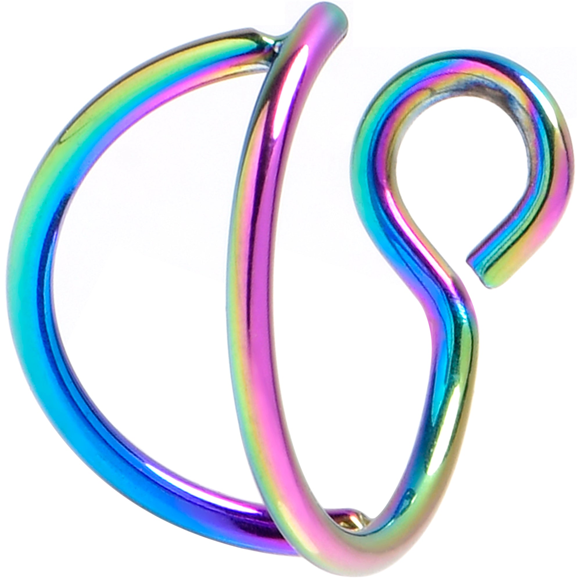 Rainbow Stainless Steel Clip on Double Hoop Fake Nose Ring