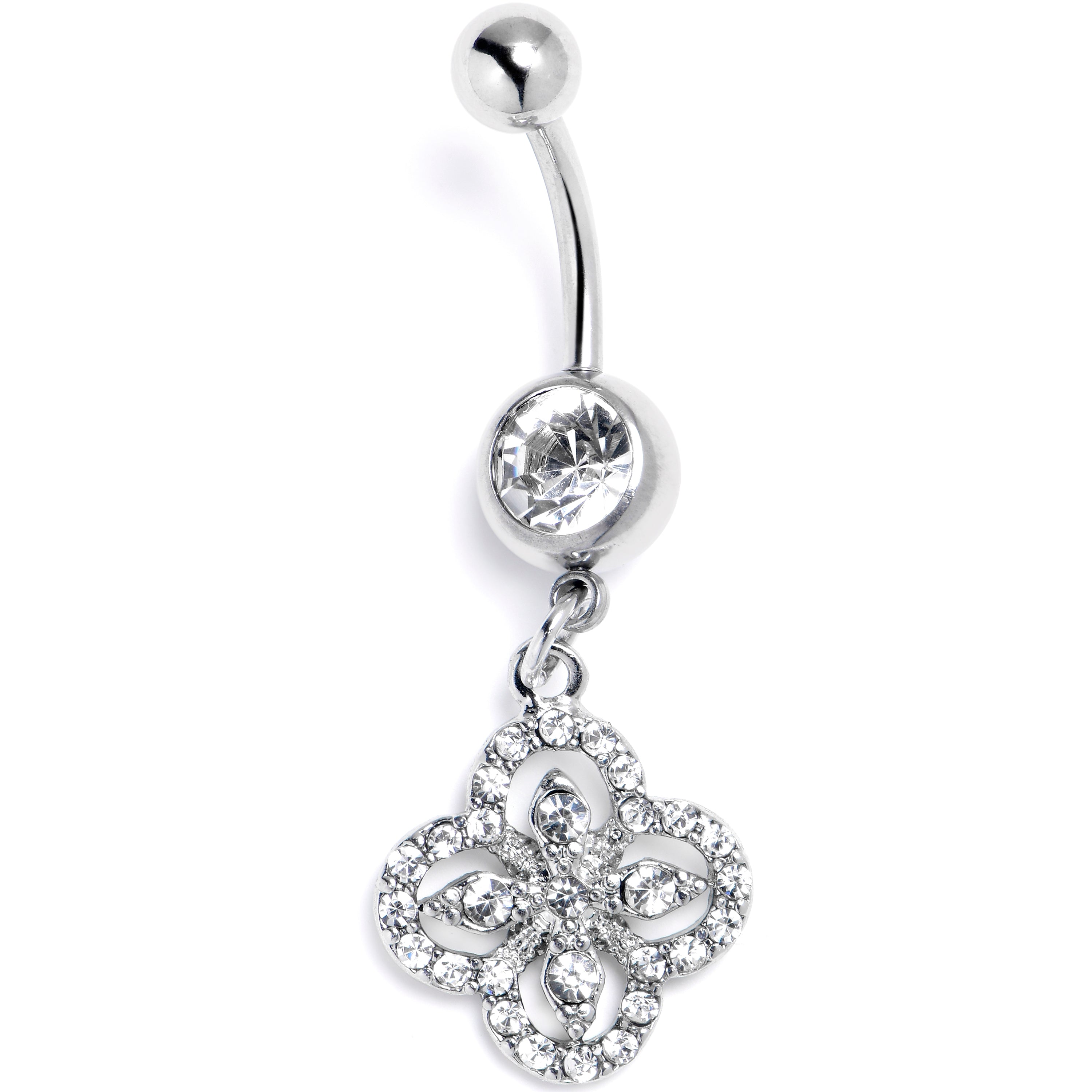 Clear Gem Curved Cross Dangle Belly Ring