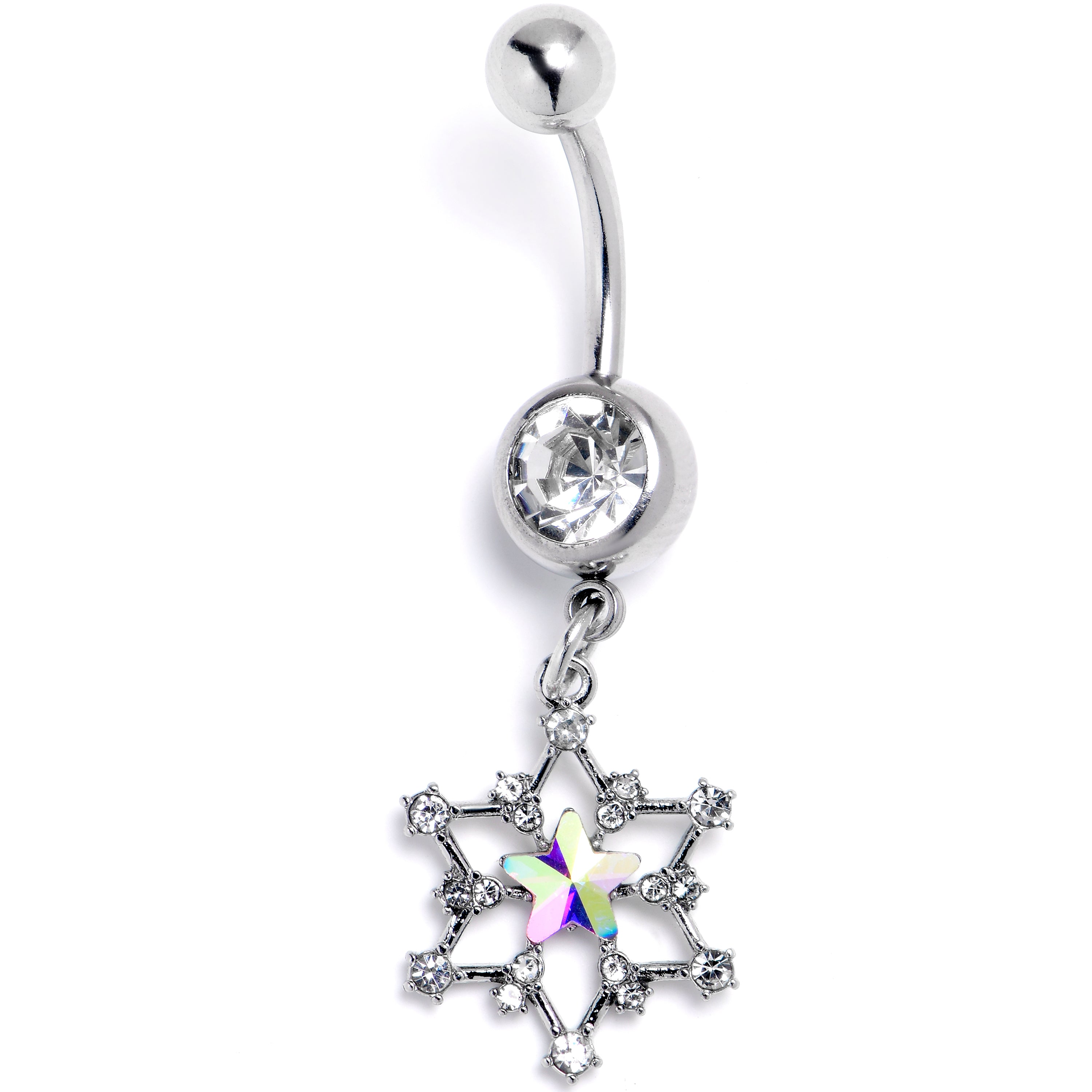 Aurora Clear Gem Style Super Star Dangle Belly Ring