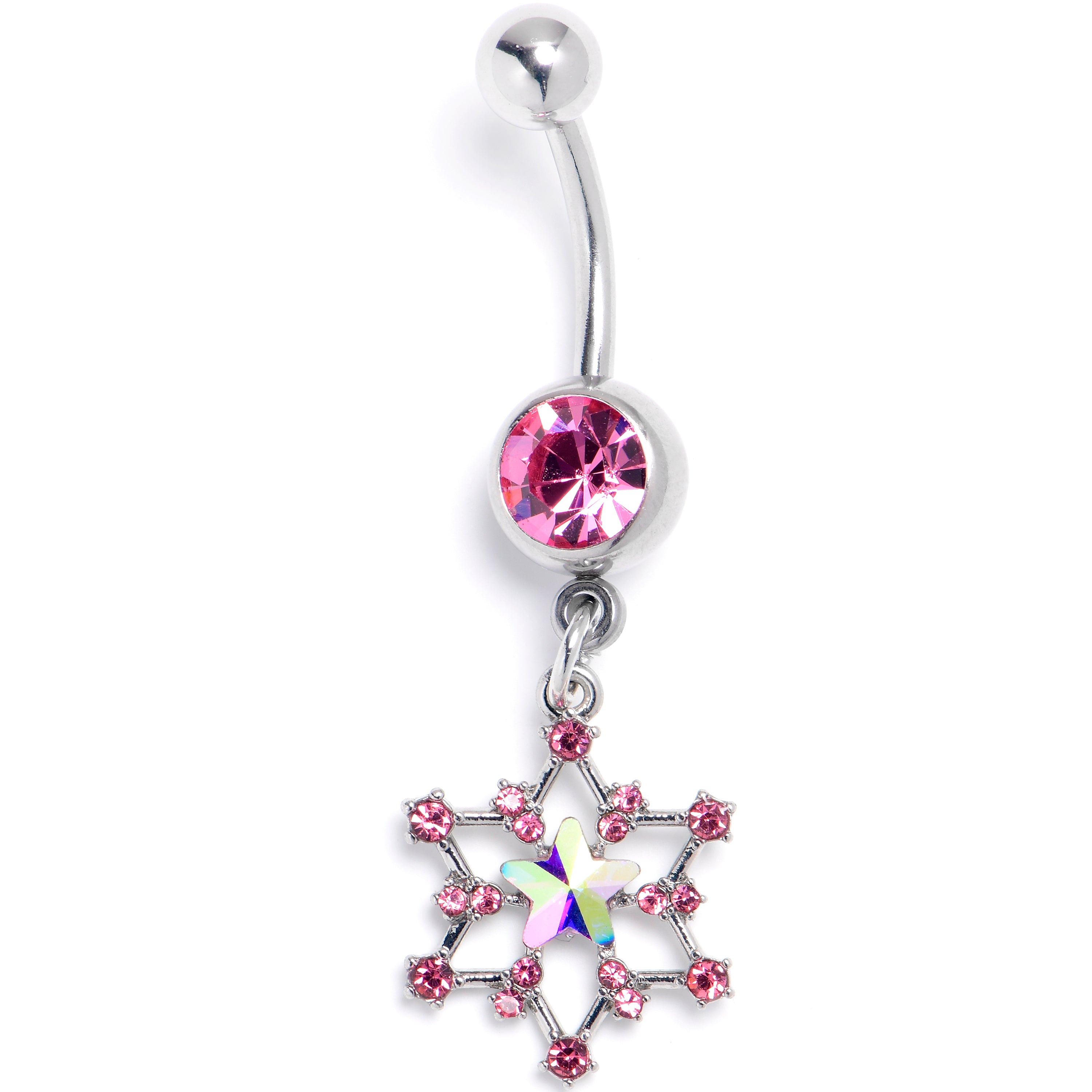 Aurora Pink Gem Style Super Star Dangle Belly Ring