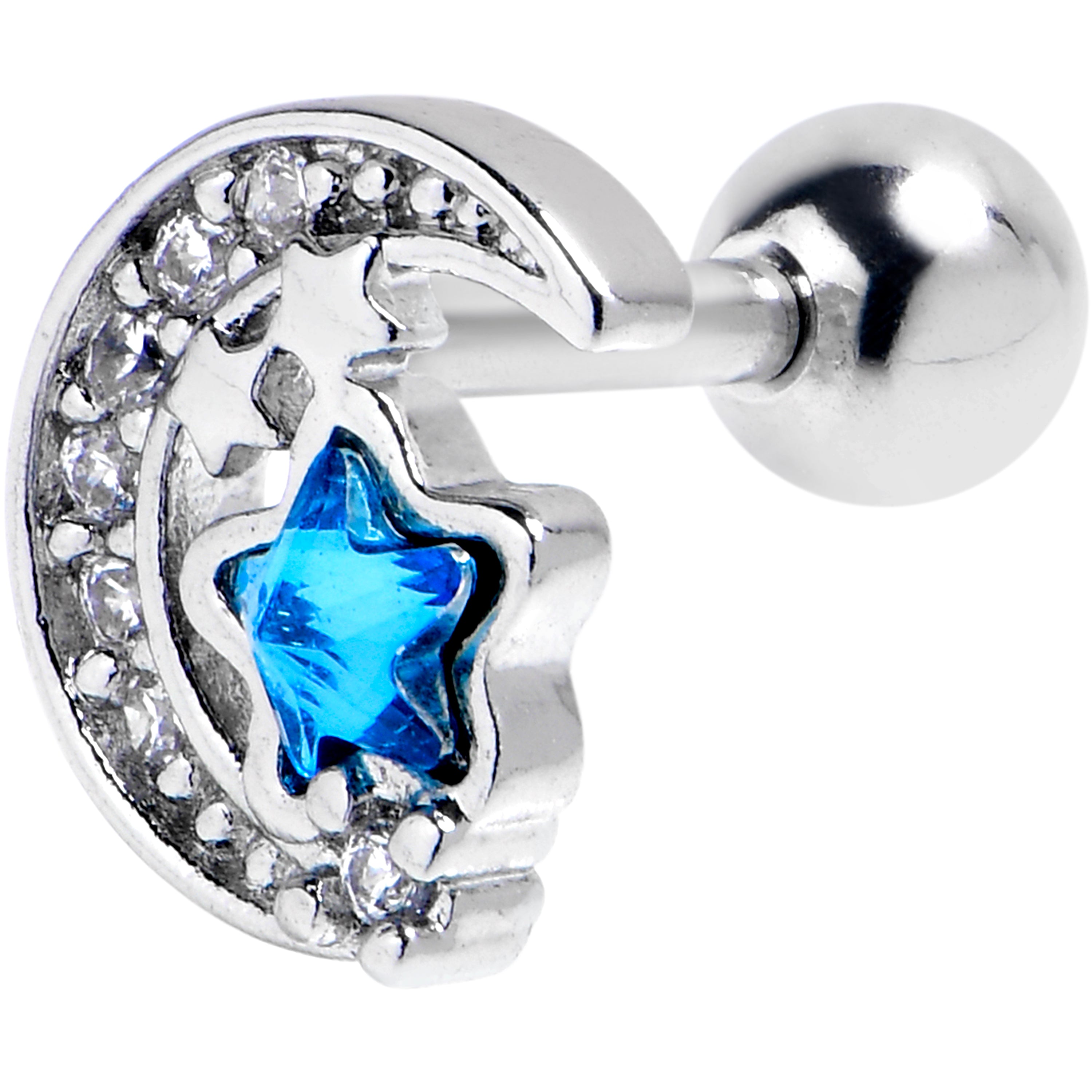 16 Gauge 1/4 Blue Clear CZ Gem Starry Night Sky Cartilage Earring