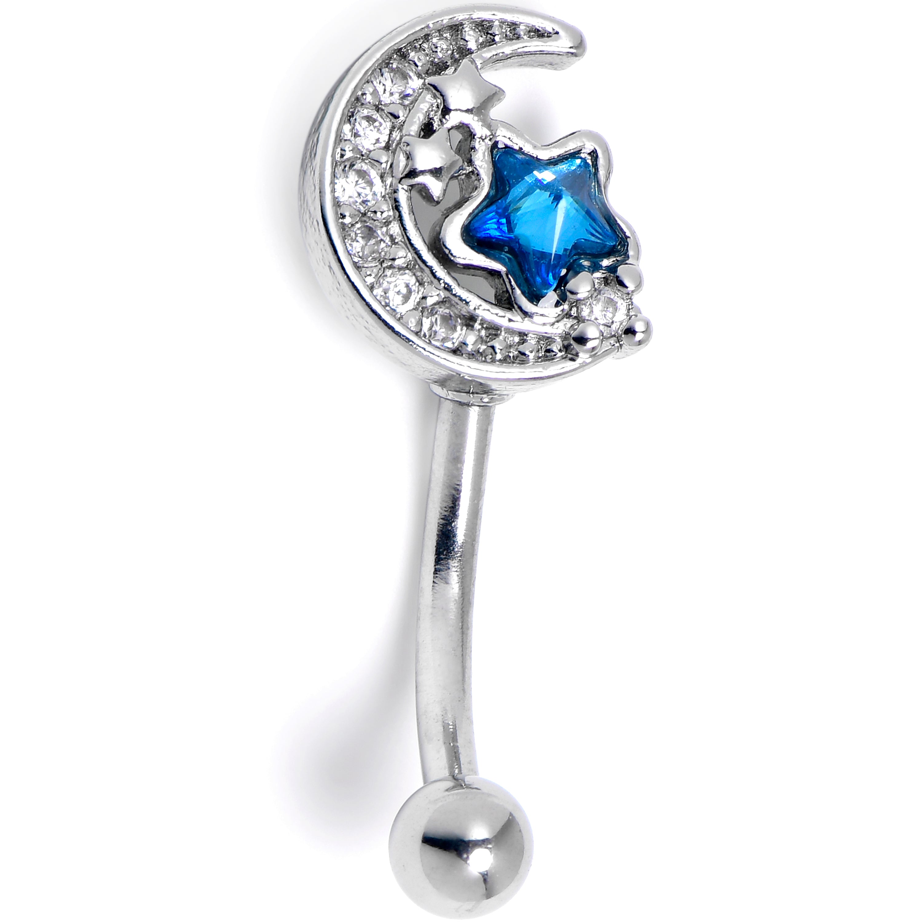 16 Gauge 5/16 Blue Clear CZ Gem Starry Night Sky Curved Eyebrow Ring