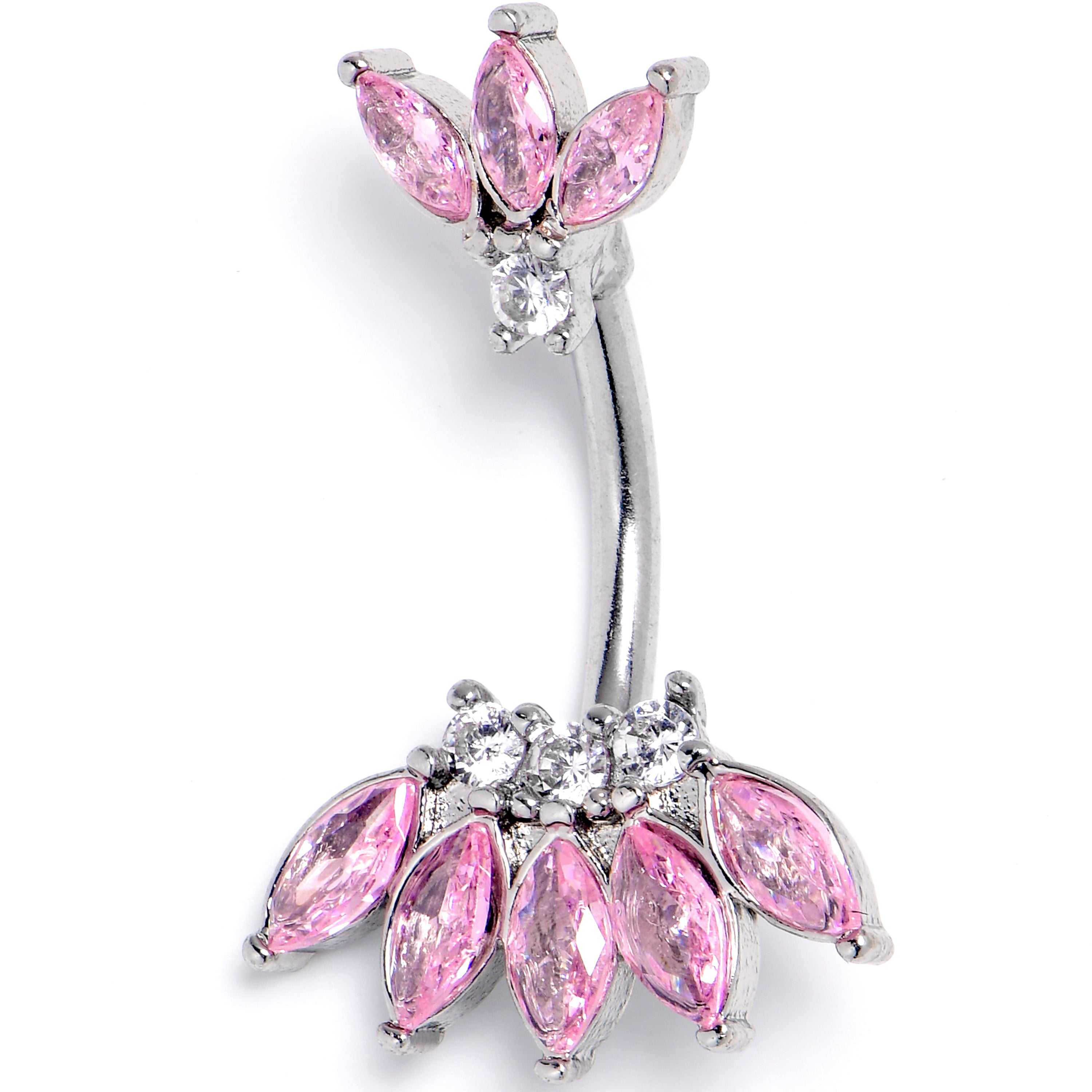 Clear Pink Gem Fashion Fan Double Mount Belly Ring