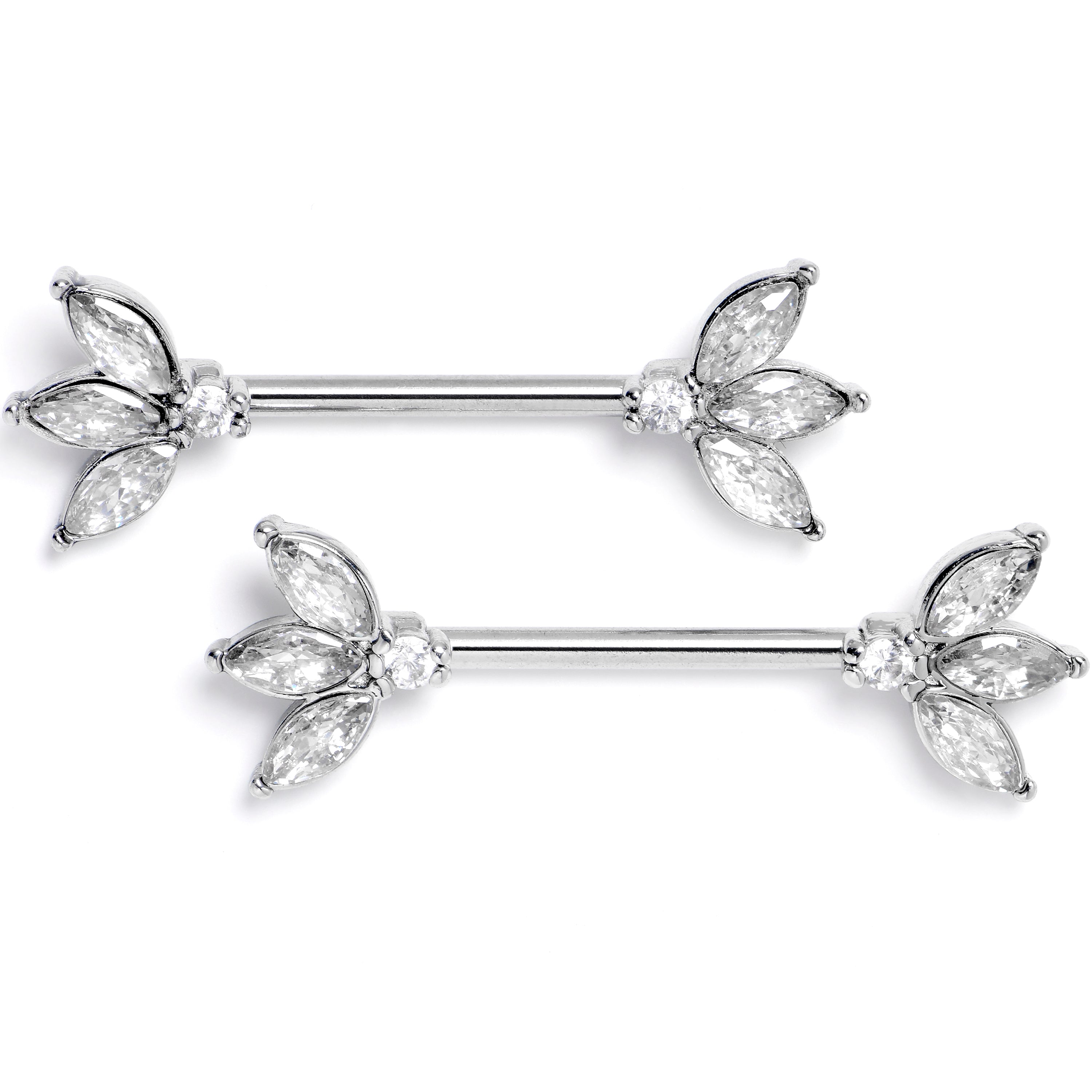 14 Gauge 9/16 Clear Gem Fashion Fan Mini Barbell Nipple Ring Set