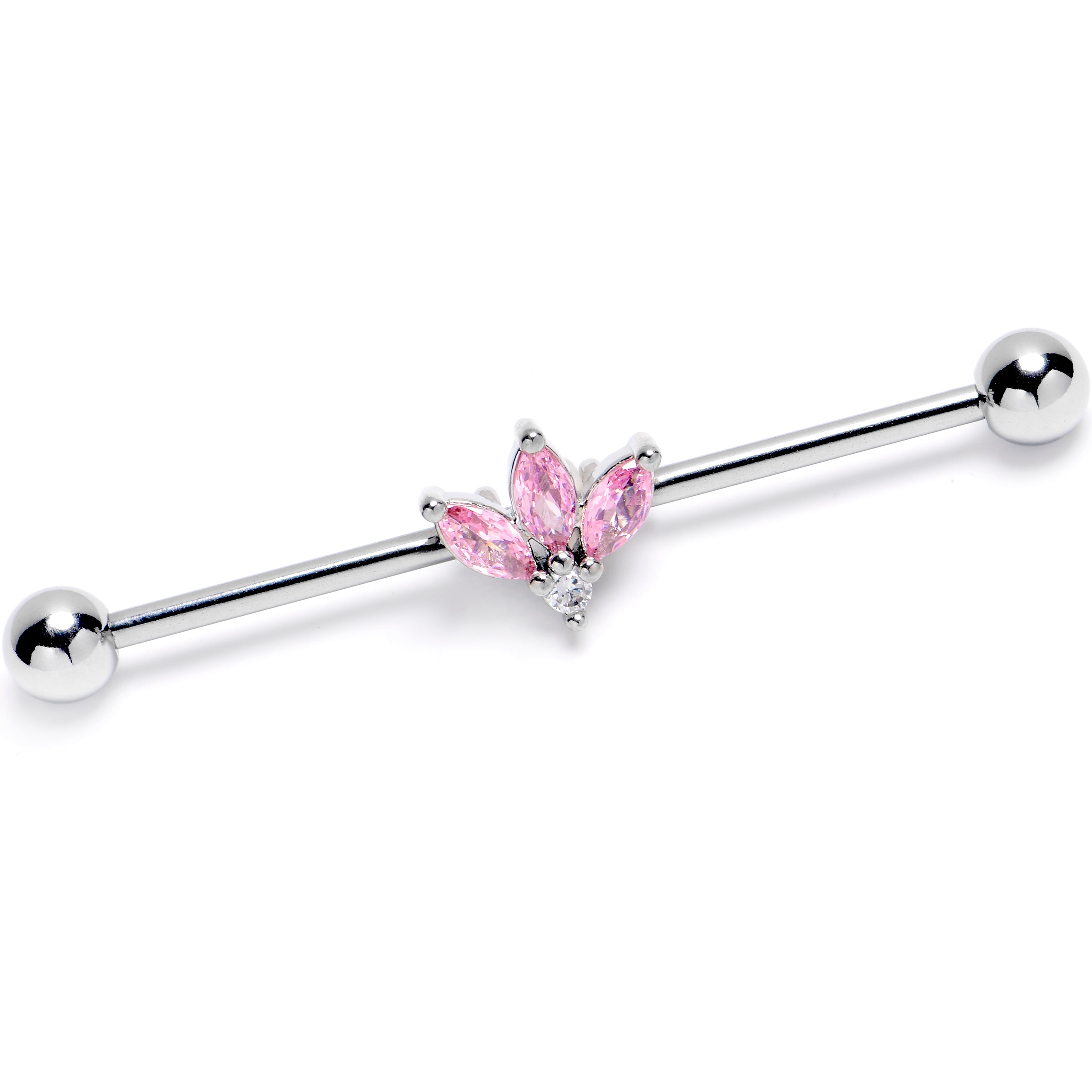 14 Gauge Pink Gem Fashion Fan Mini Industrial Barbell 38mm