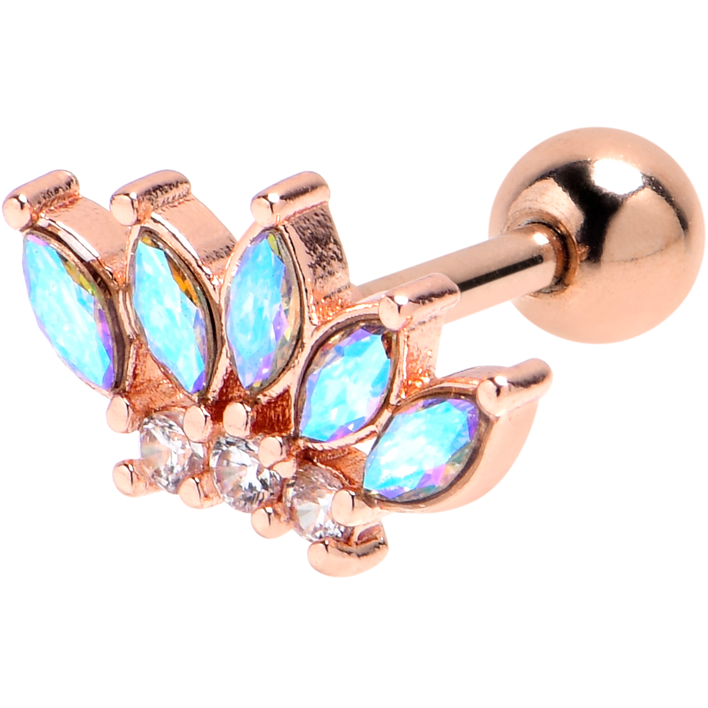 16 Gauge 1/4 Aurora Gem Rose Gold Tone Fashion Fan Cartilage Earring