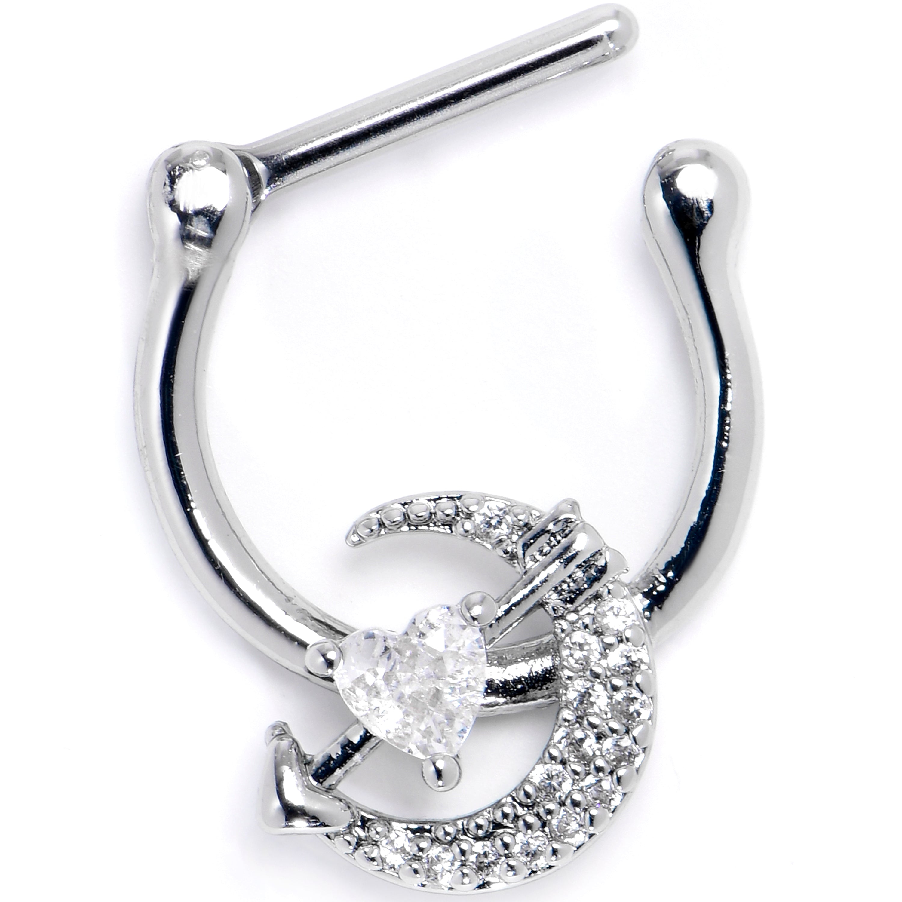 16 Gauge 5/16 Clear CZ Gem Moon Lover Cartilage Clicker