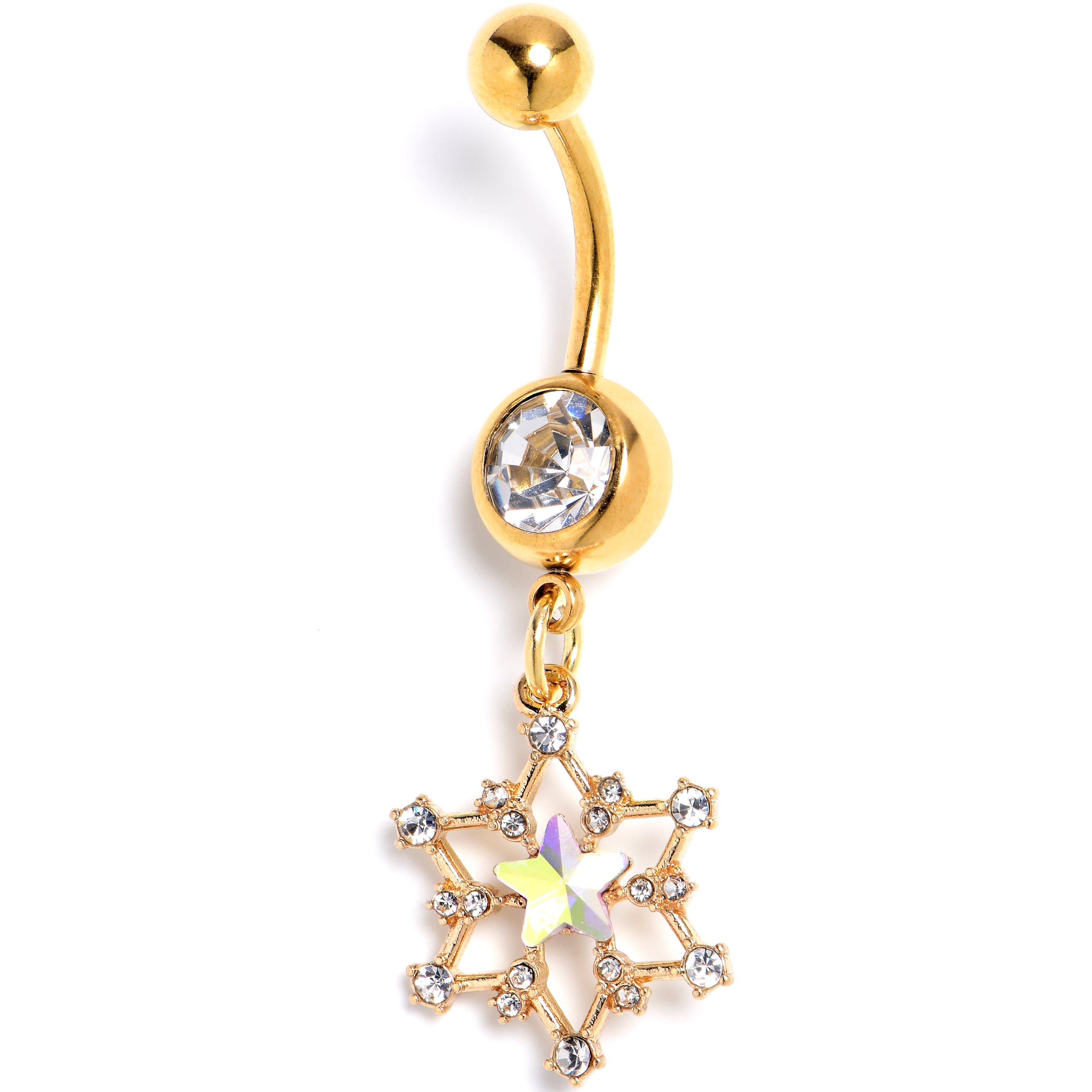 Aurora Clear Gem Gold Tone Style Super Star Dangle Belly Ring