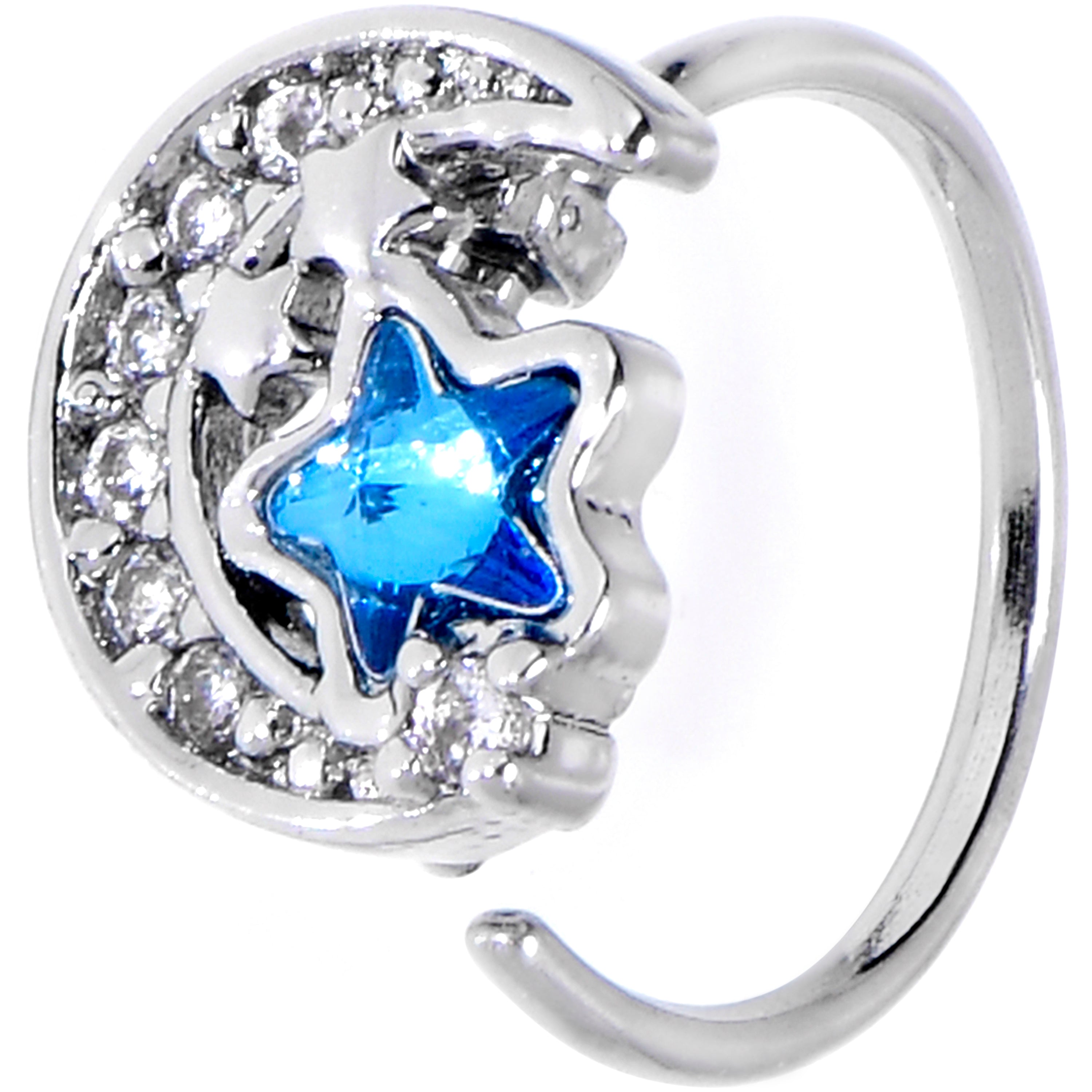 20 Gauge 5/16 Blue CZ Gem Starry Night Sky Nose Hoop