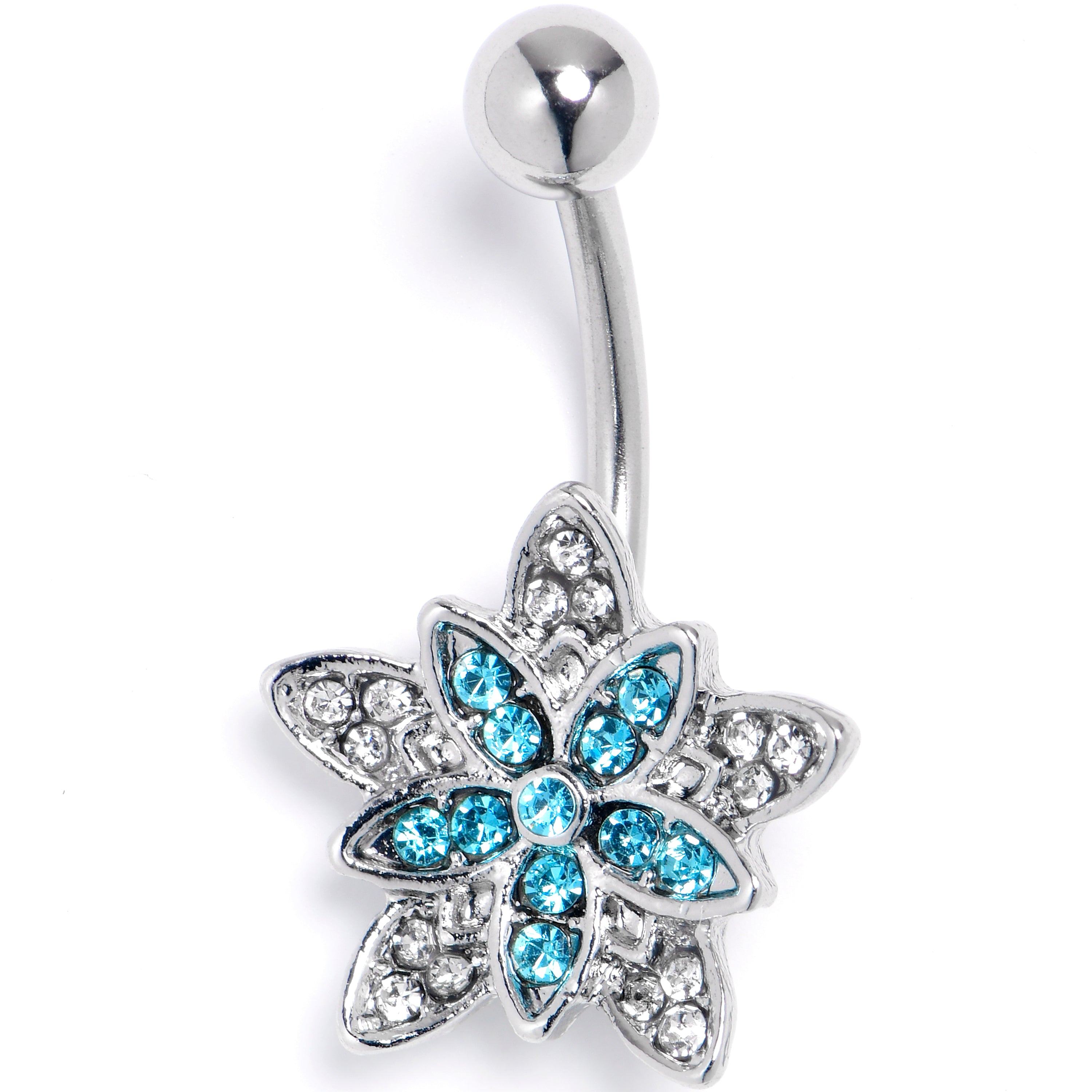 Clear Blue Gem Snowflake Flower Belly Ring