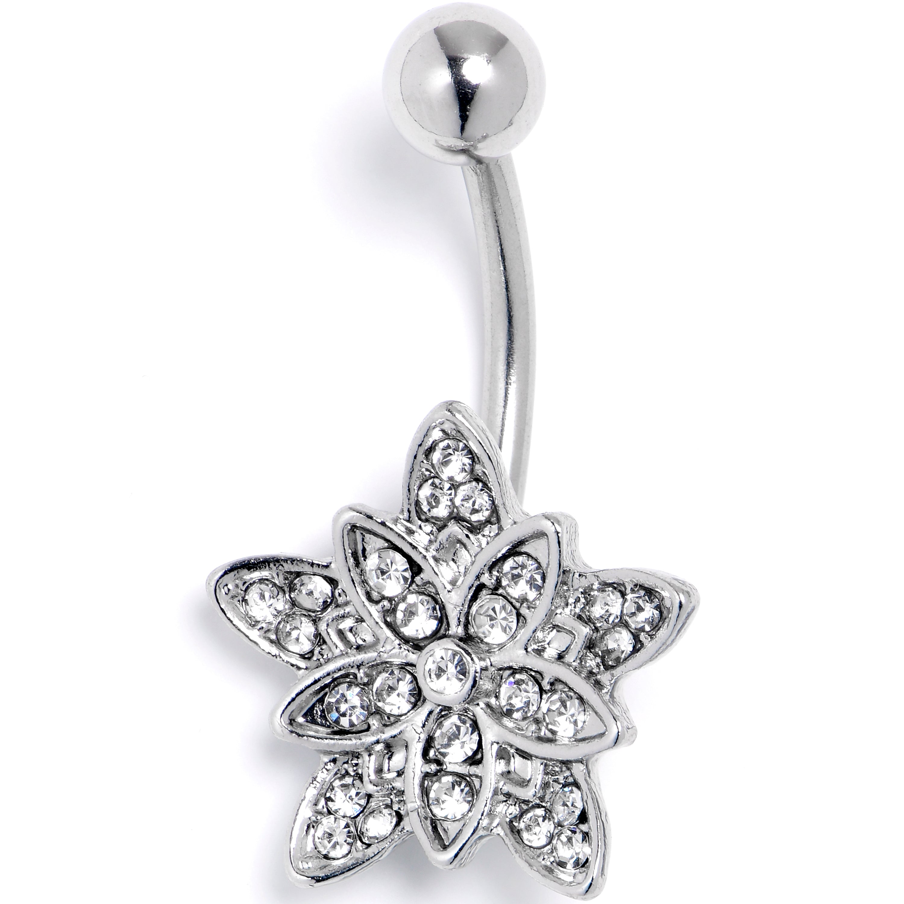 Clear Gem Snowflake Flower Belly Ring