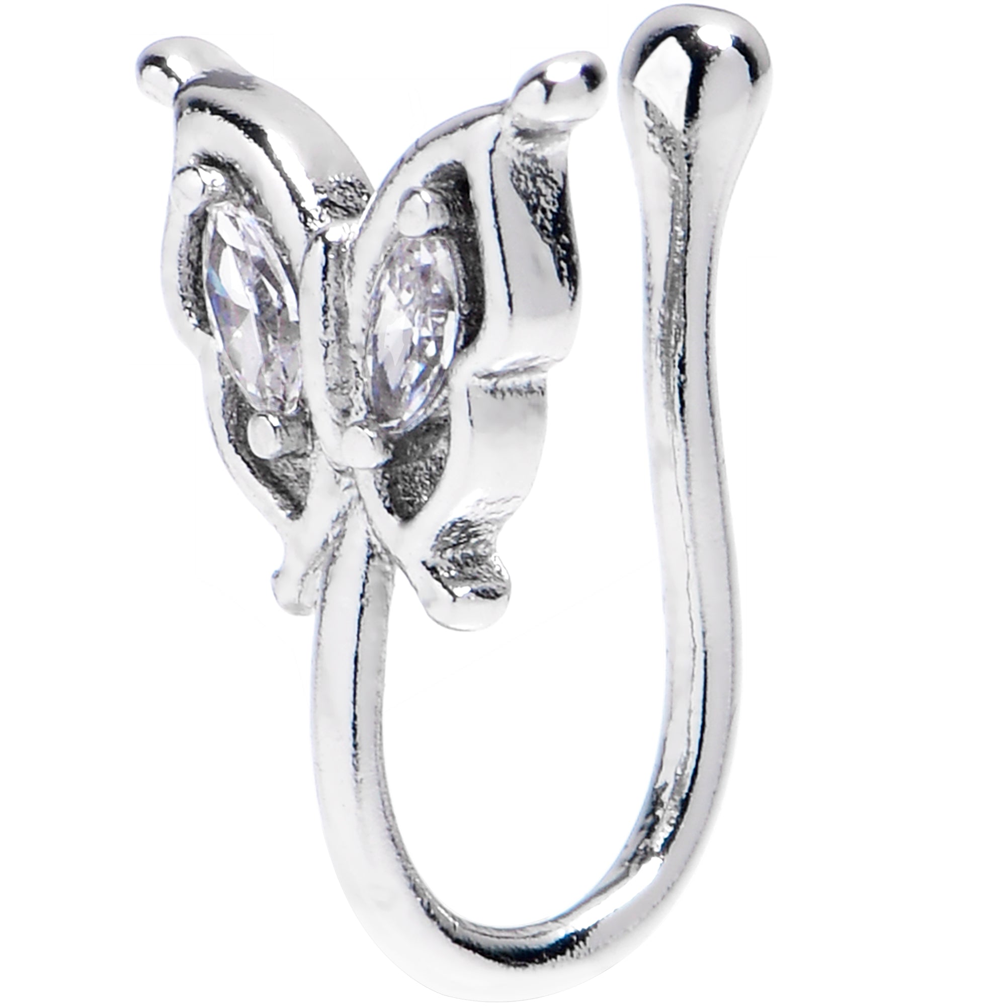 Clear CZ Gem Butterfly Clip on Fake Nose Ring