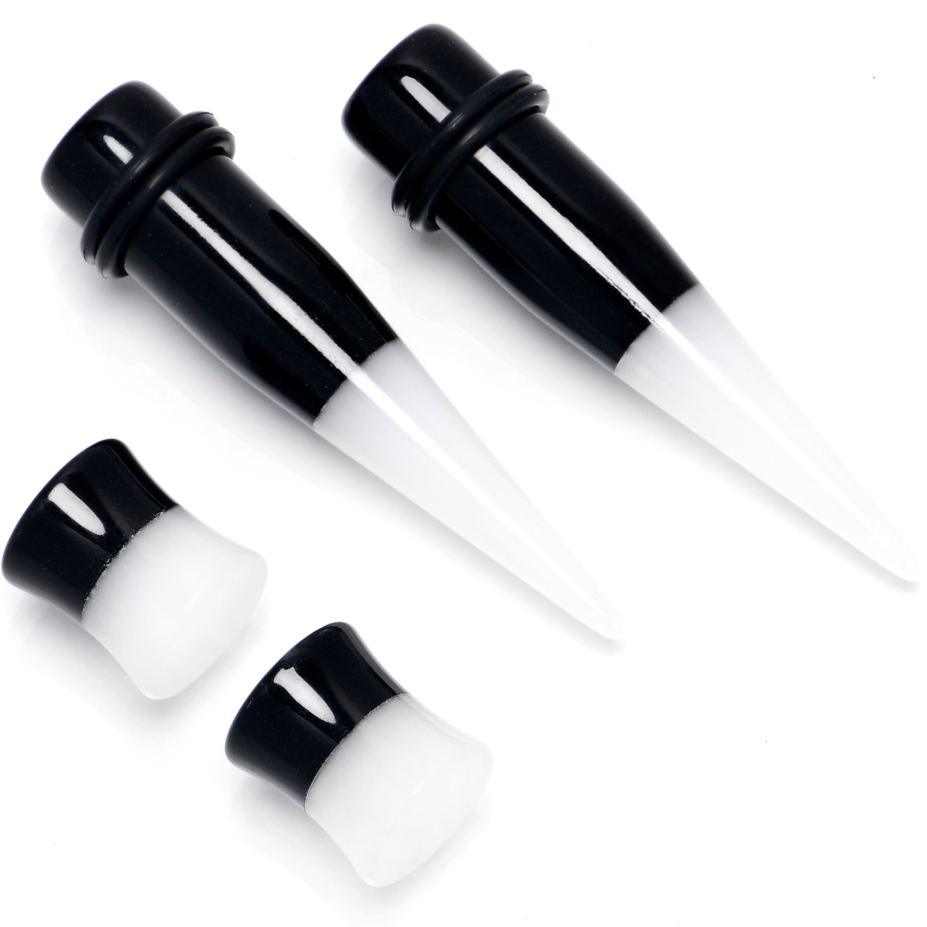 Black White Acrylic Glow in the Dark Taper Saddle Plug Set 8mm to 16mm Sizes