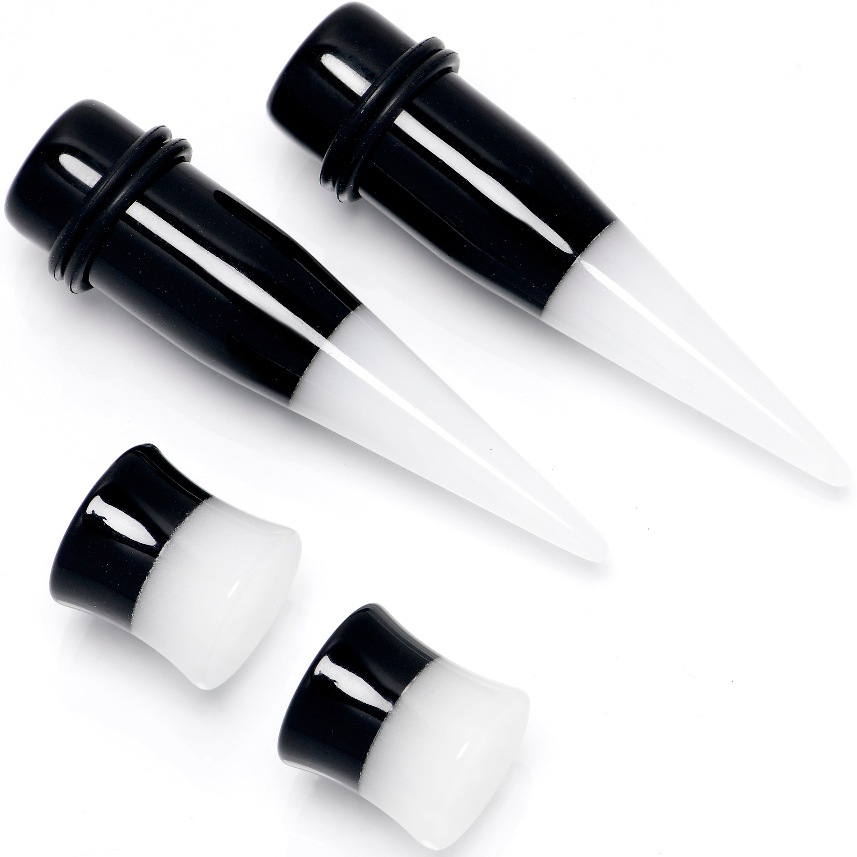 Black White Acrylic Glow in the Dark Taper Saddle Plug Set 8mm to 16mm Sizes