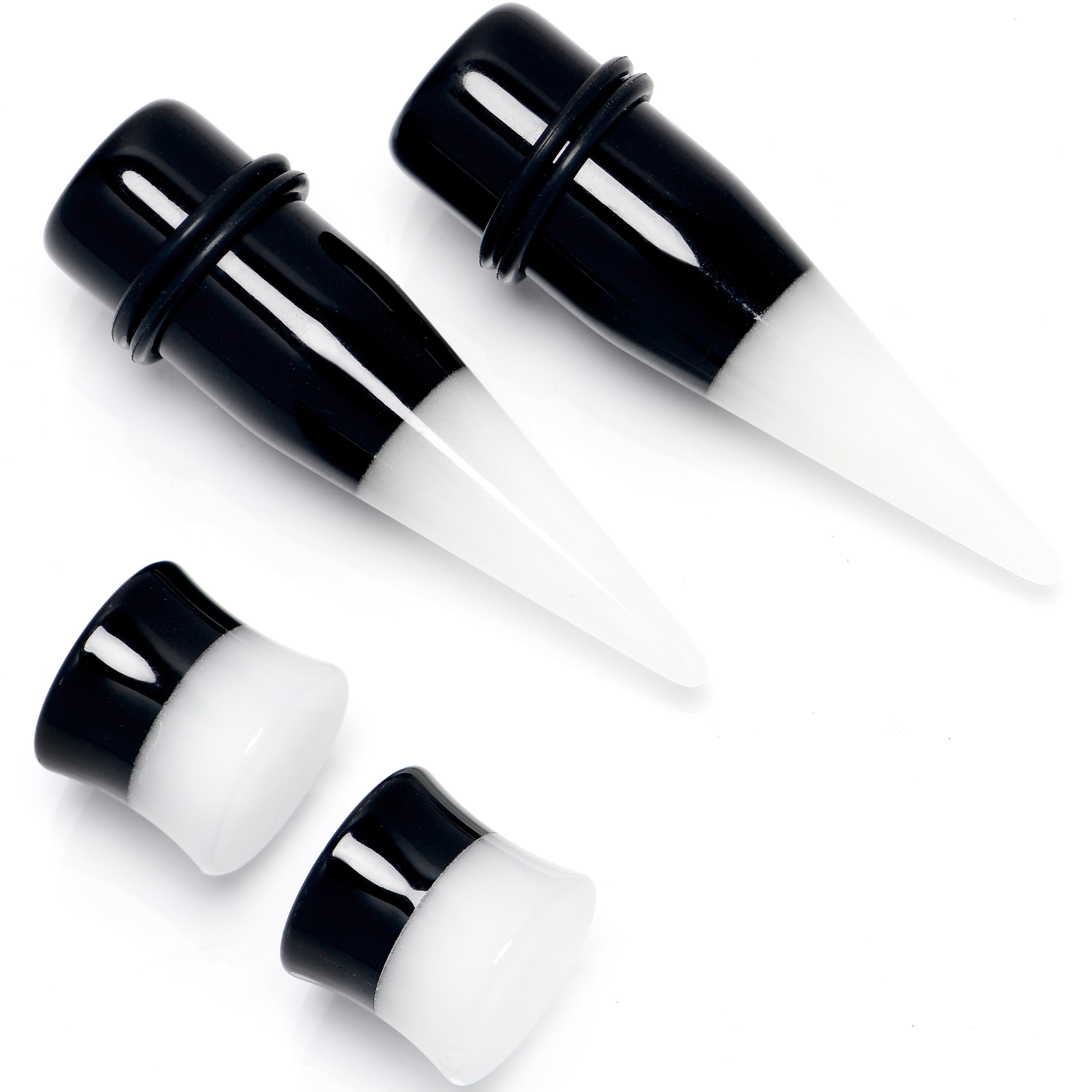 Black White Acrylic Glow in the Dark Taper Saddle Plug Set 8mm to 16mm Sizes