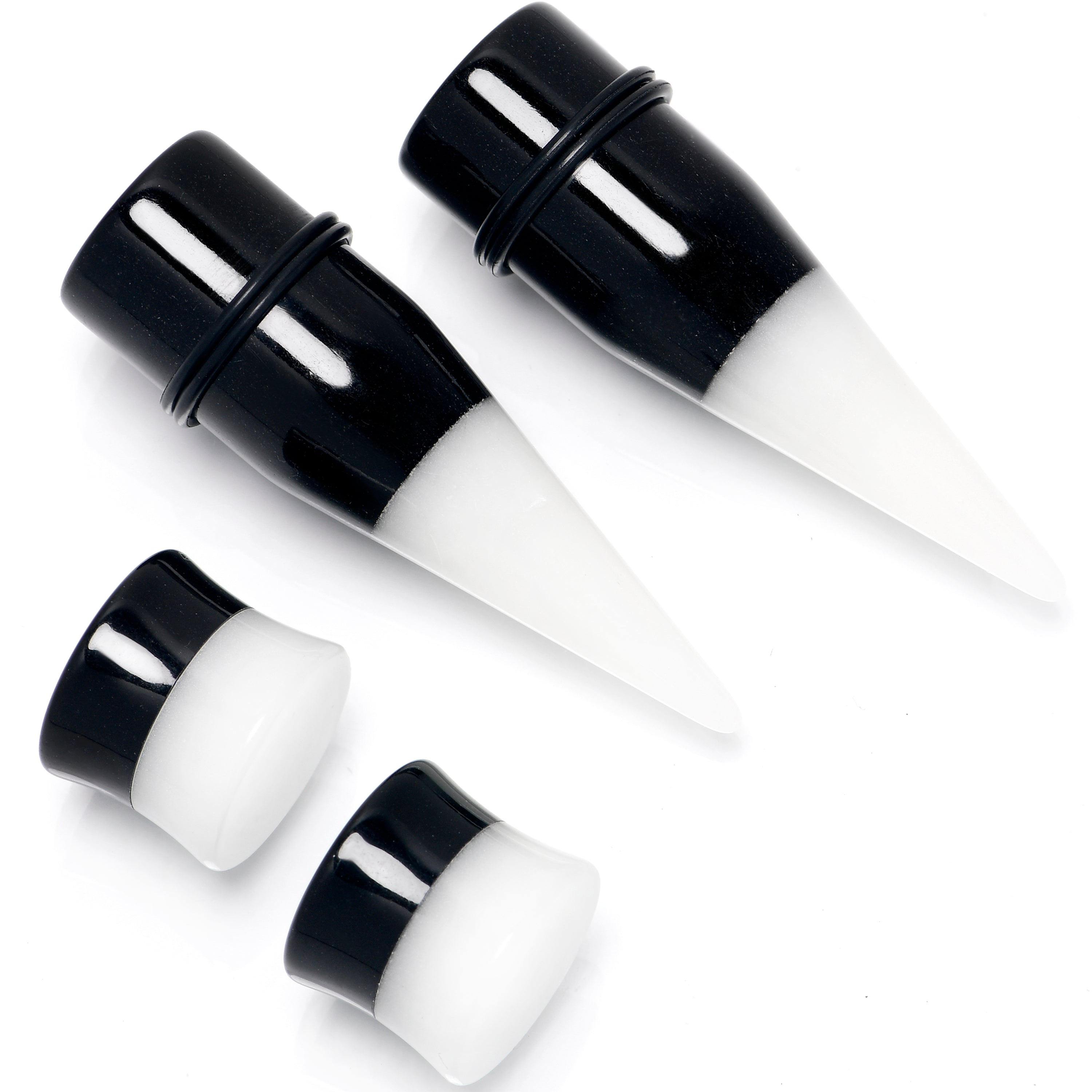 Black White Acrylic Glow in the Dark Taper Saddle Plug Set 8mm to 16mm Sizes