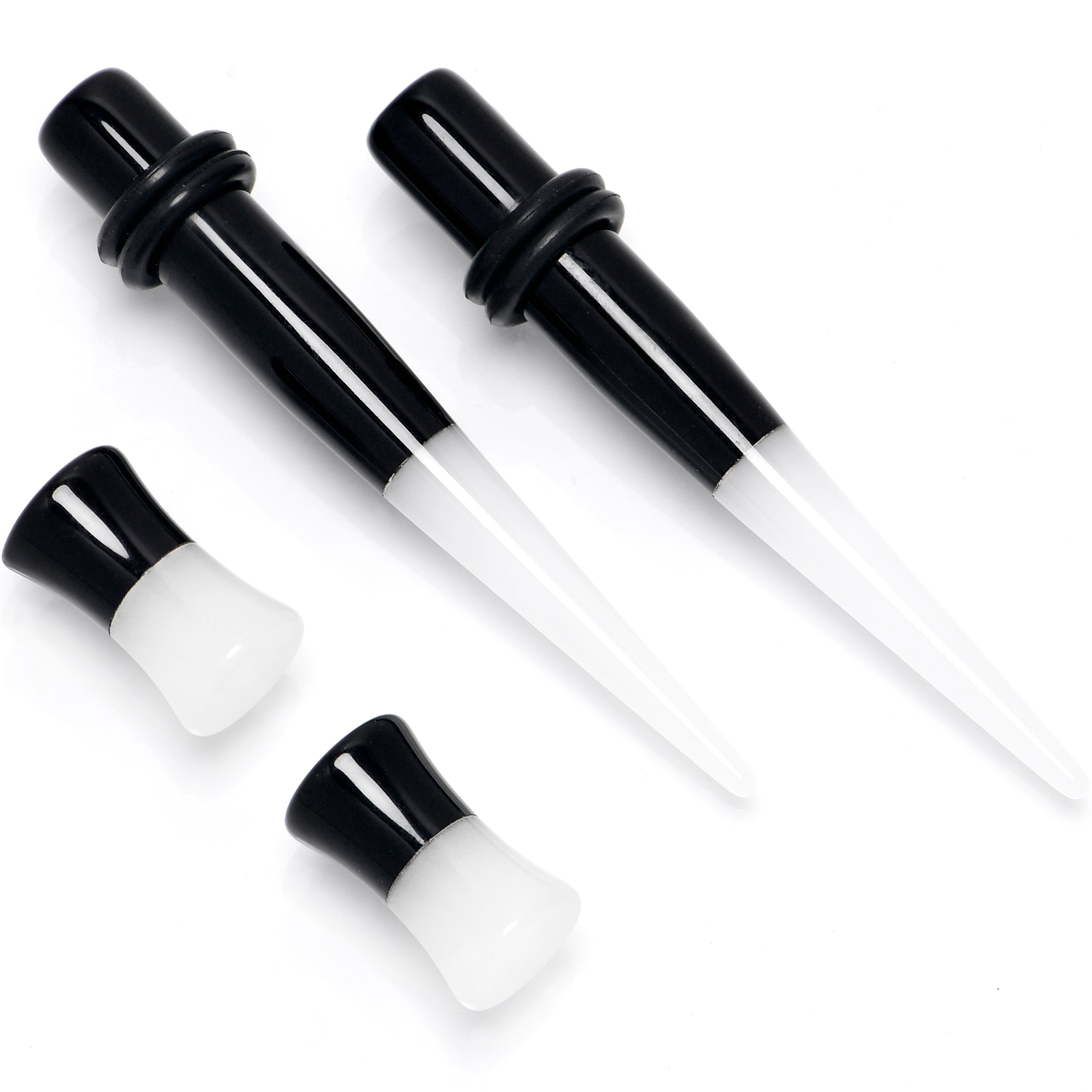 Black White Acrylic Glow in the Dark Taper Saddle Plug Set 8mm to 16mm Sizes