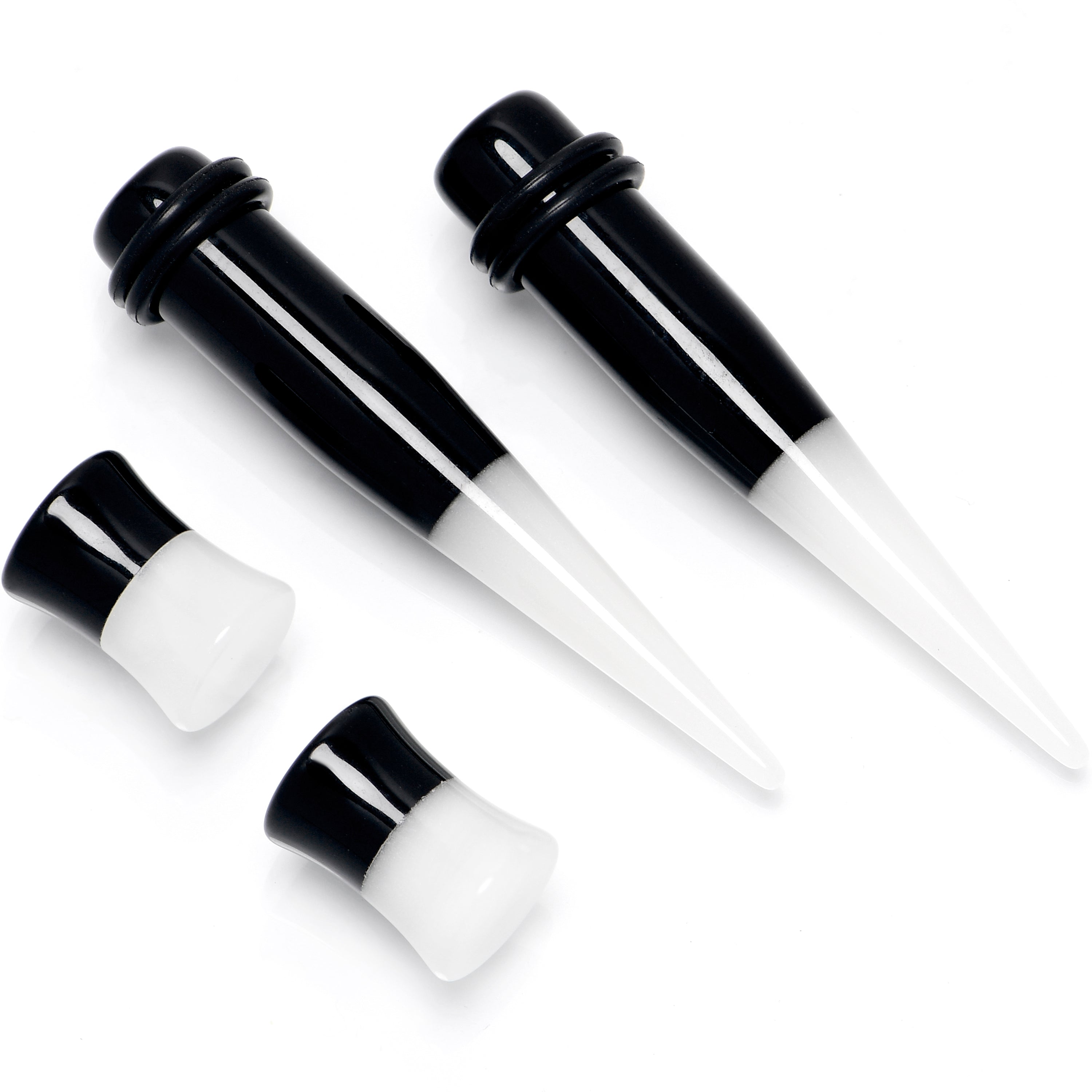 Black White Acrylic Glow in the Dark Taper Saddle Plug Set 8mm to 16mm Sizes