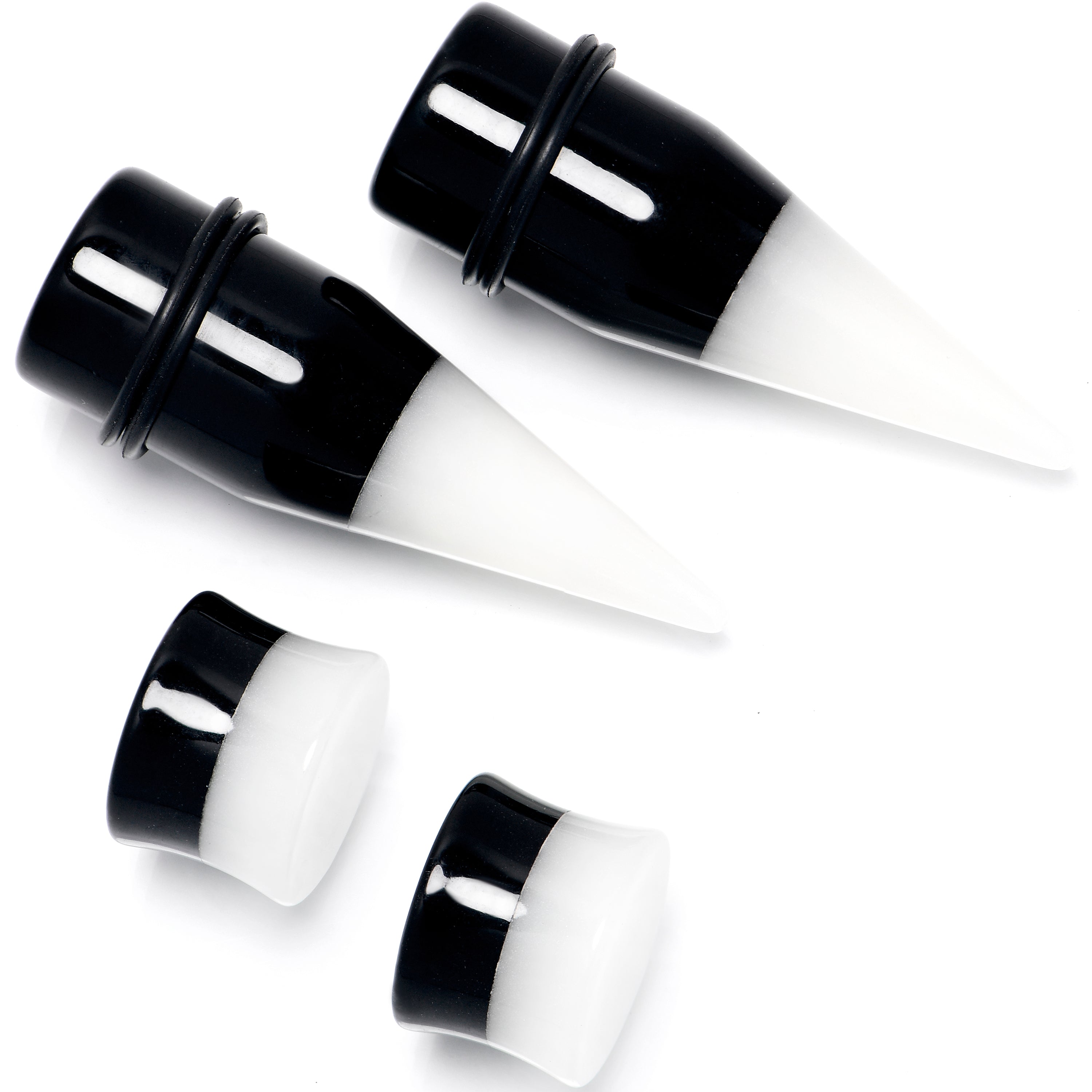 Black White Acrylic Glow in the Dark Taper Saddle Plug Set 8mm to 16mm Sizes