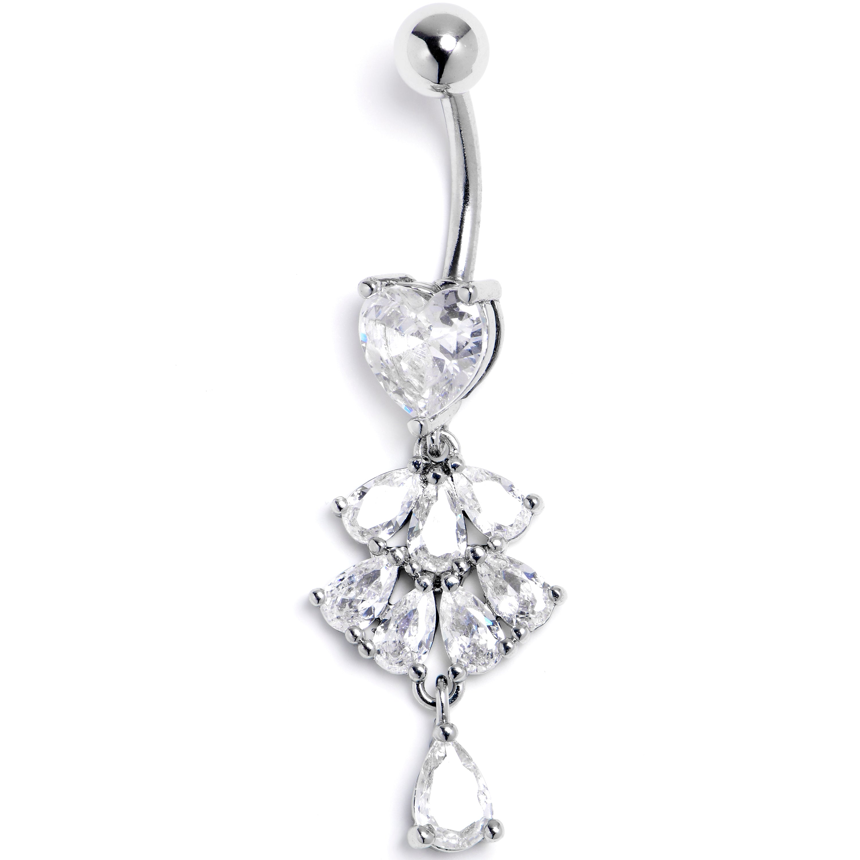 Clear Gem Heart Style Cascade Dangle Belly Ring