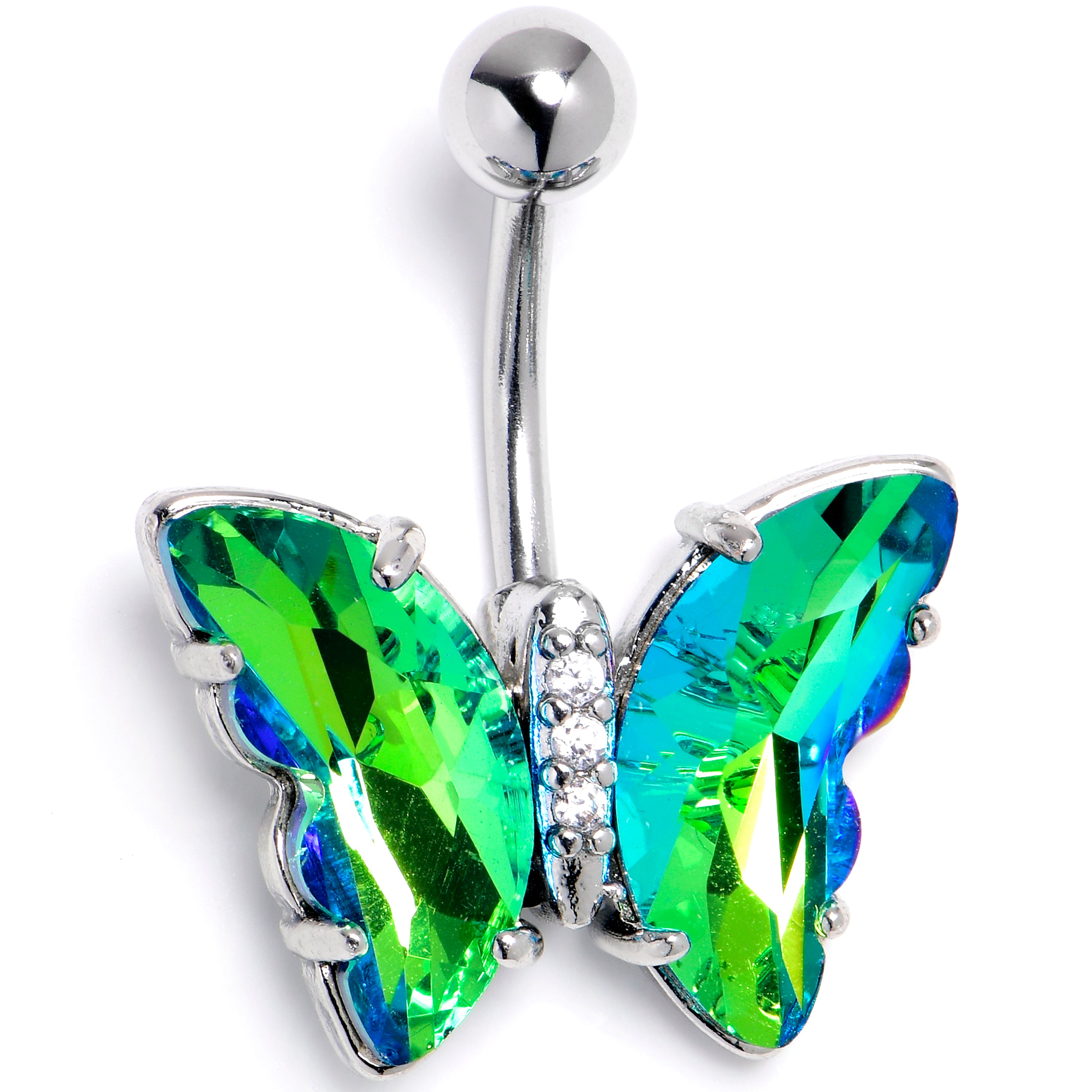 Green Clear CZ Gem Simply Colorful Butterfly Belly Ring