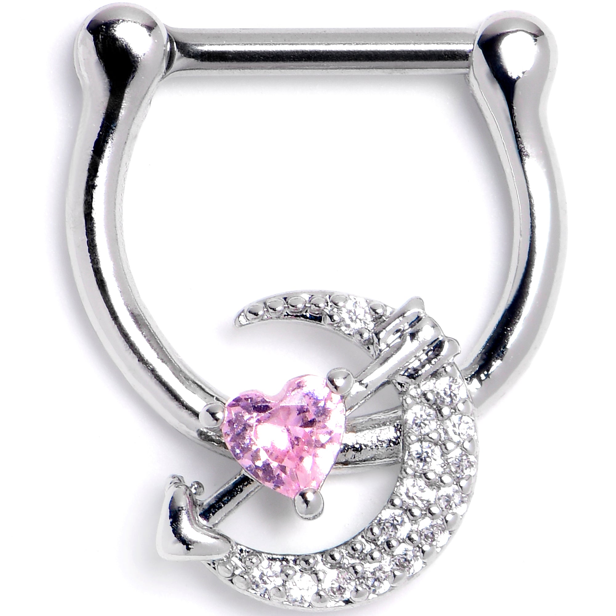 16 Gauge 5/16 Pink Clear CZ Gem Moon Lover Cartilage Clicker