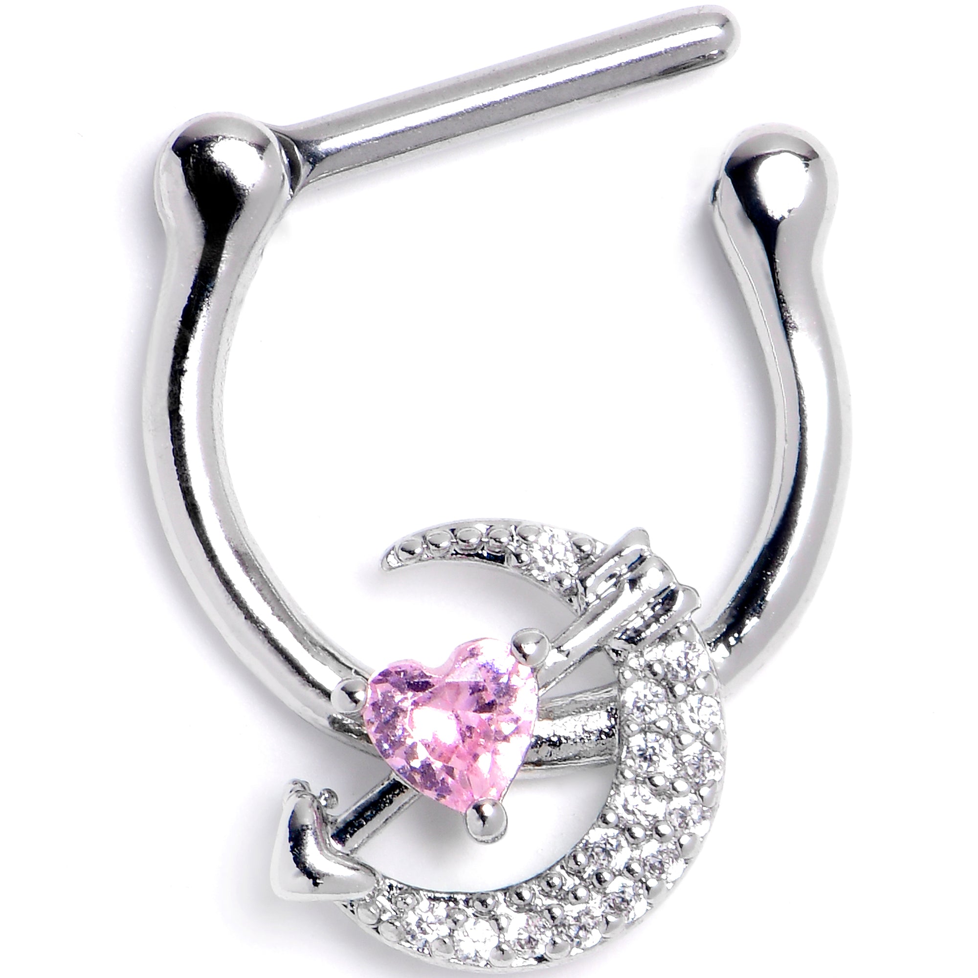 16 Gauge 5/16 Pink Clear CZ Gem Moon Lover Cartilage Clicker