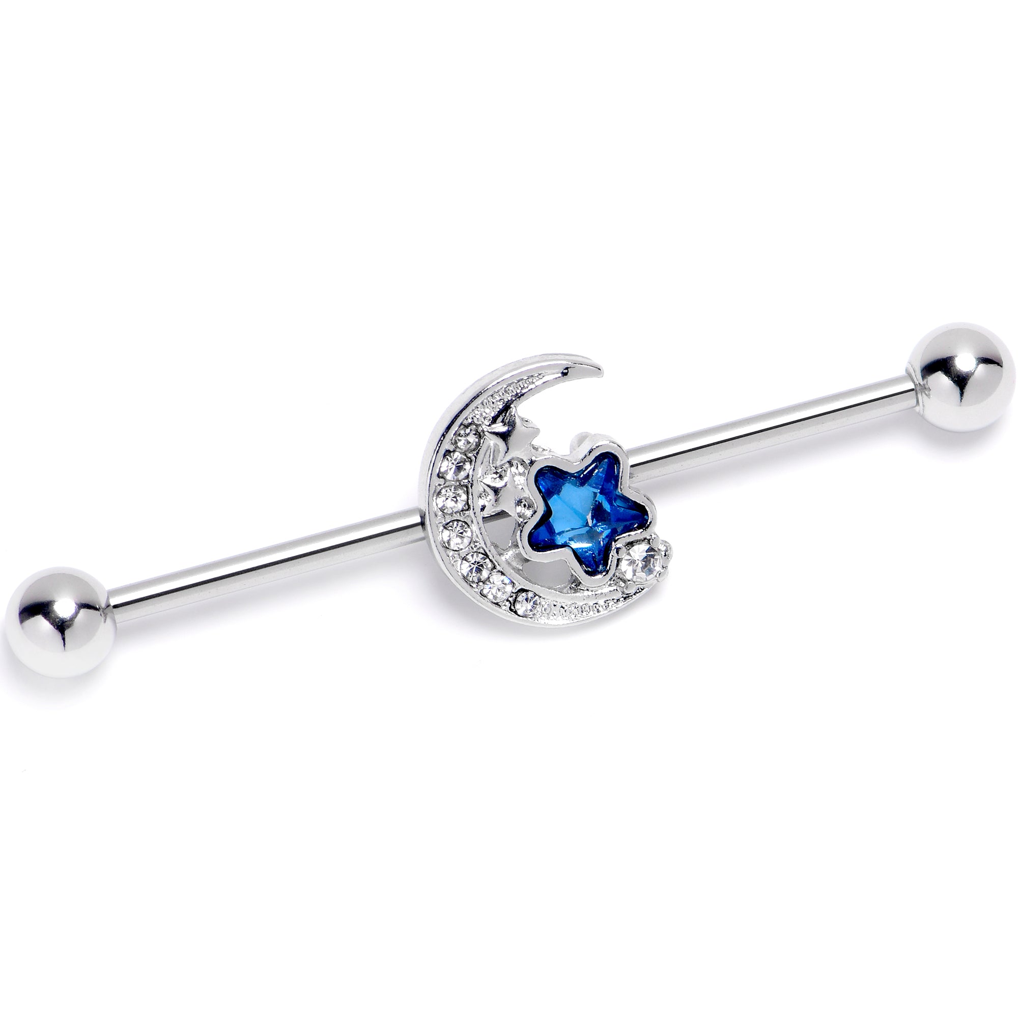 14 Gauge Blue Clear Gem Starry Night Sky Industrial Barbell 38mm