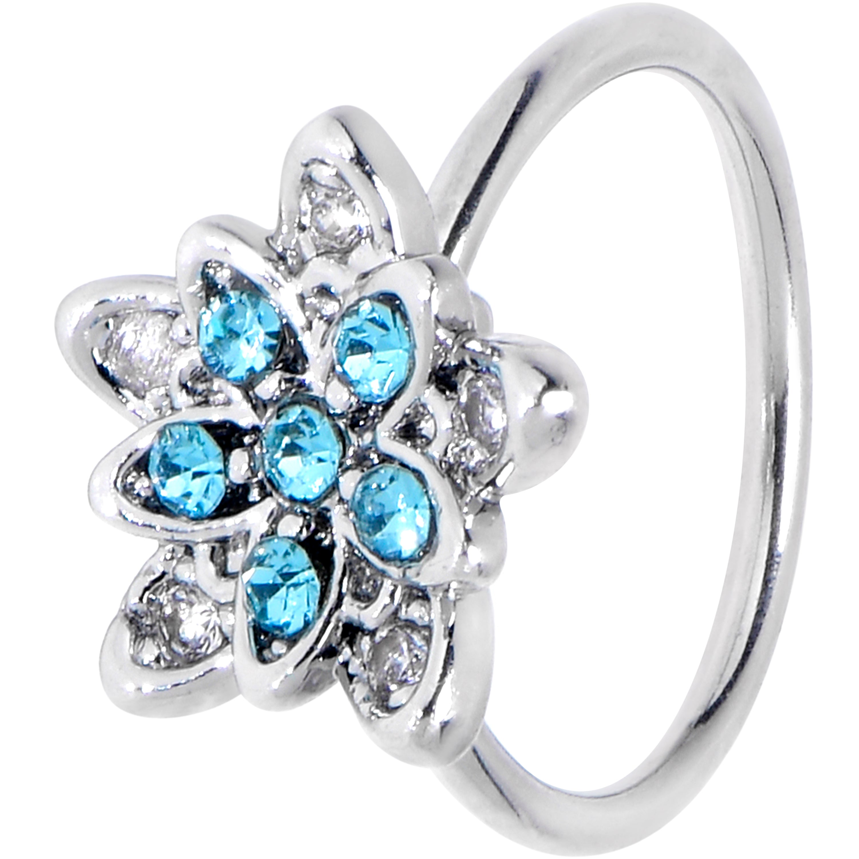 20 Gauge 5/16 Blue Clear CZ Gem Snowflake Flower Nose Hoop